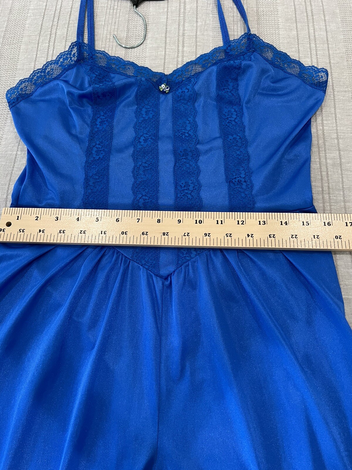 Vintage Lady Cameo Dallas Royal Blue Lace Trim Lingerie Romper Medium