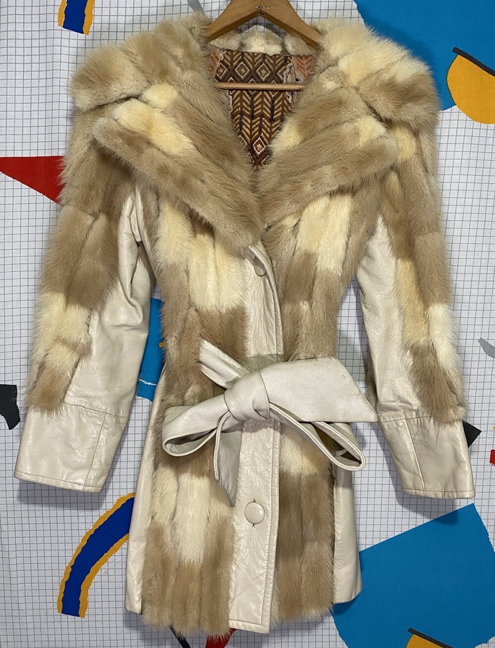 Vintage 70s Fur Patchwork Leather Jacket Coat Fox Mink Mosaic Hippie Mobwife 60s
