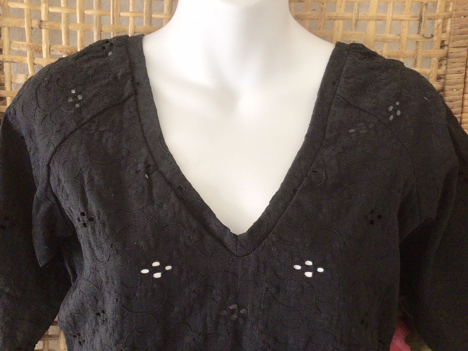 NWOT Vintage Y2K Victoria’s Secret Moda Intl Black Stretch Sheer Eyelet Top M