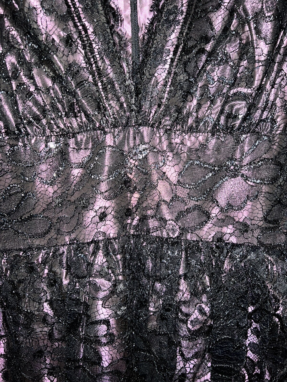 Vintage Rina di Montella Black Lace iridescent Purple Evening Gown Dress 4