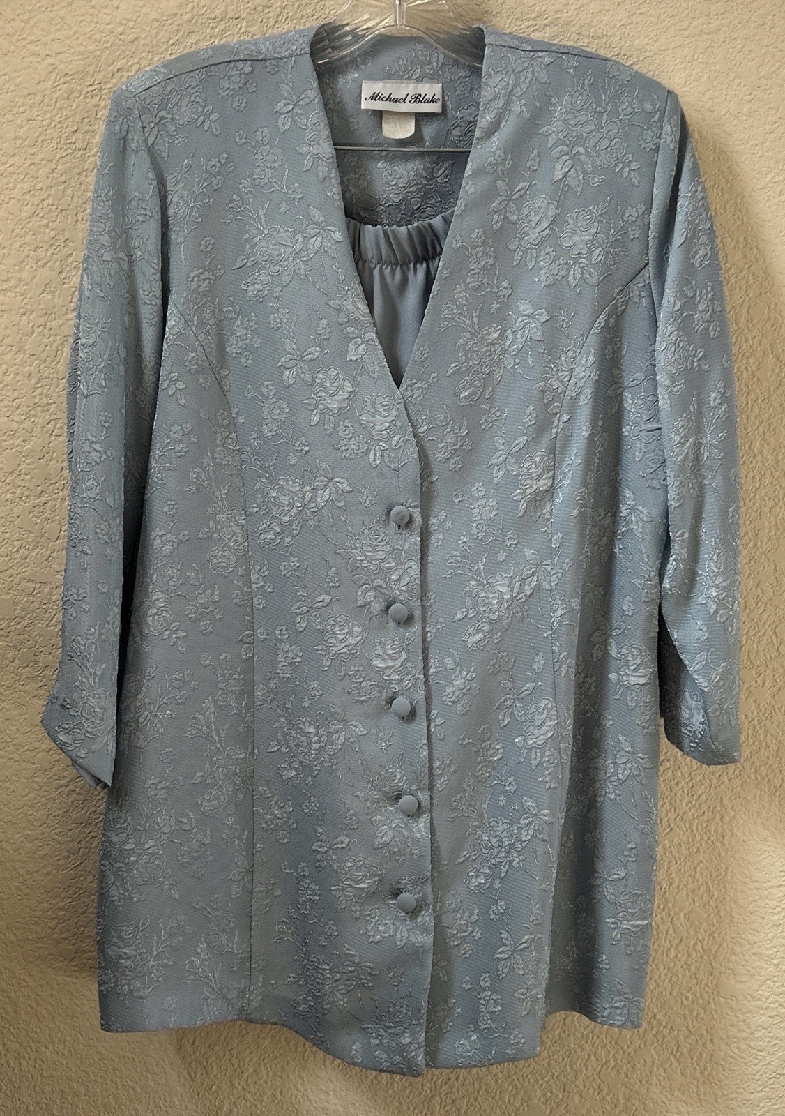 Vintage Michael Blake Dress 2 Piece Set Top Skirt Blue Wedding Formal Size 14P