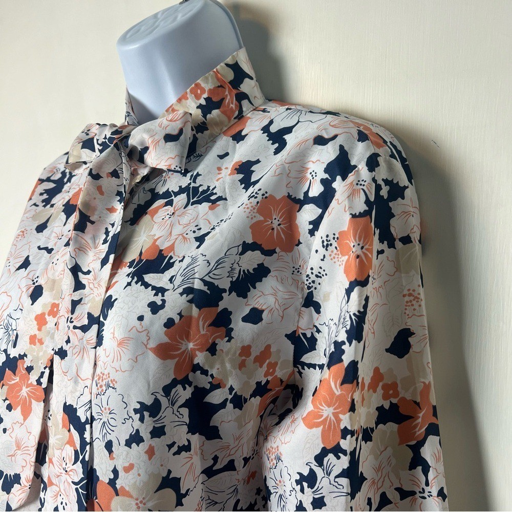 Catalina – Floral Bow Tie Neck Blouse Long Sleeve Button Down VTG 70s – Sz. 12