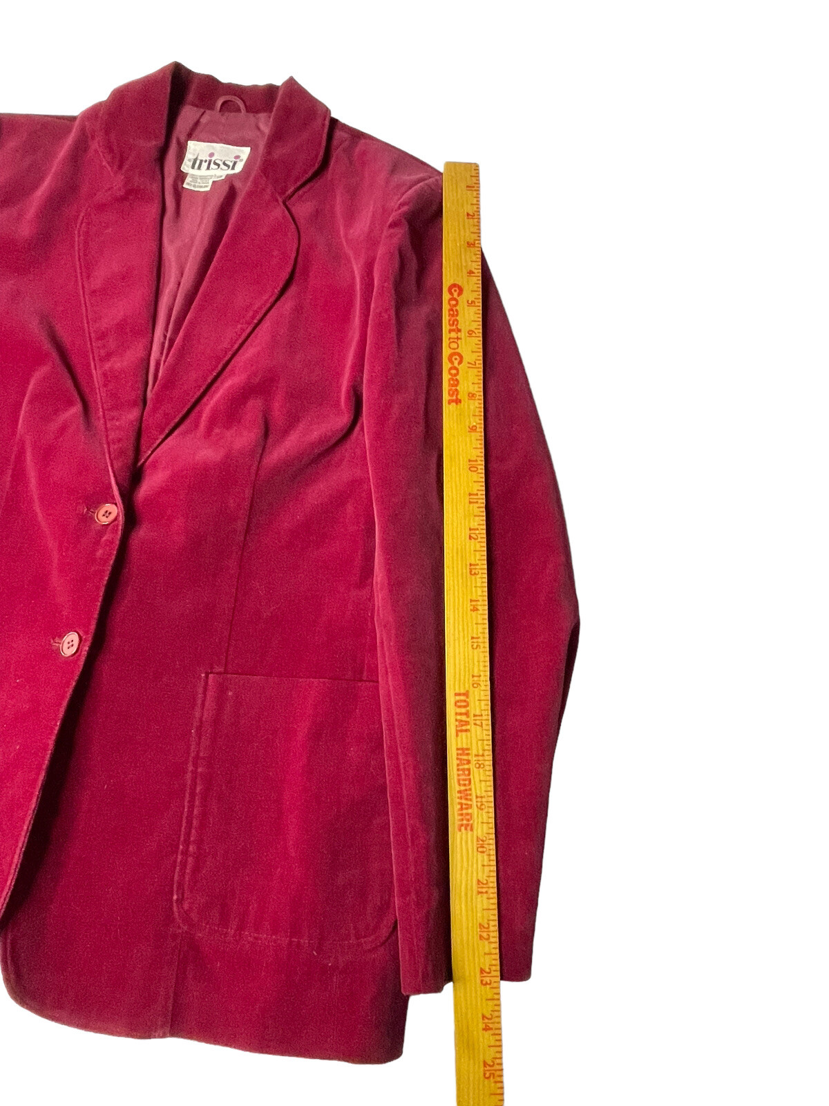 Vintage Trissi’s Woman Velvet Blazer Size 16 Burgundy Wine Shoulder Pads Bust 39