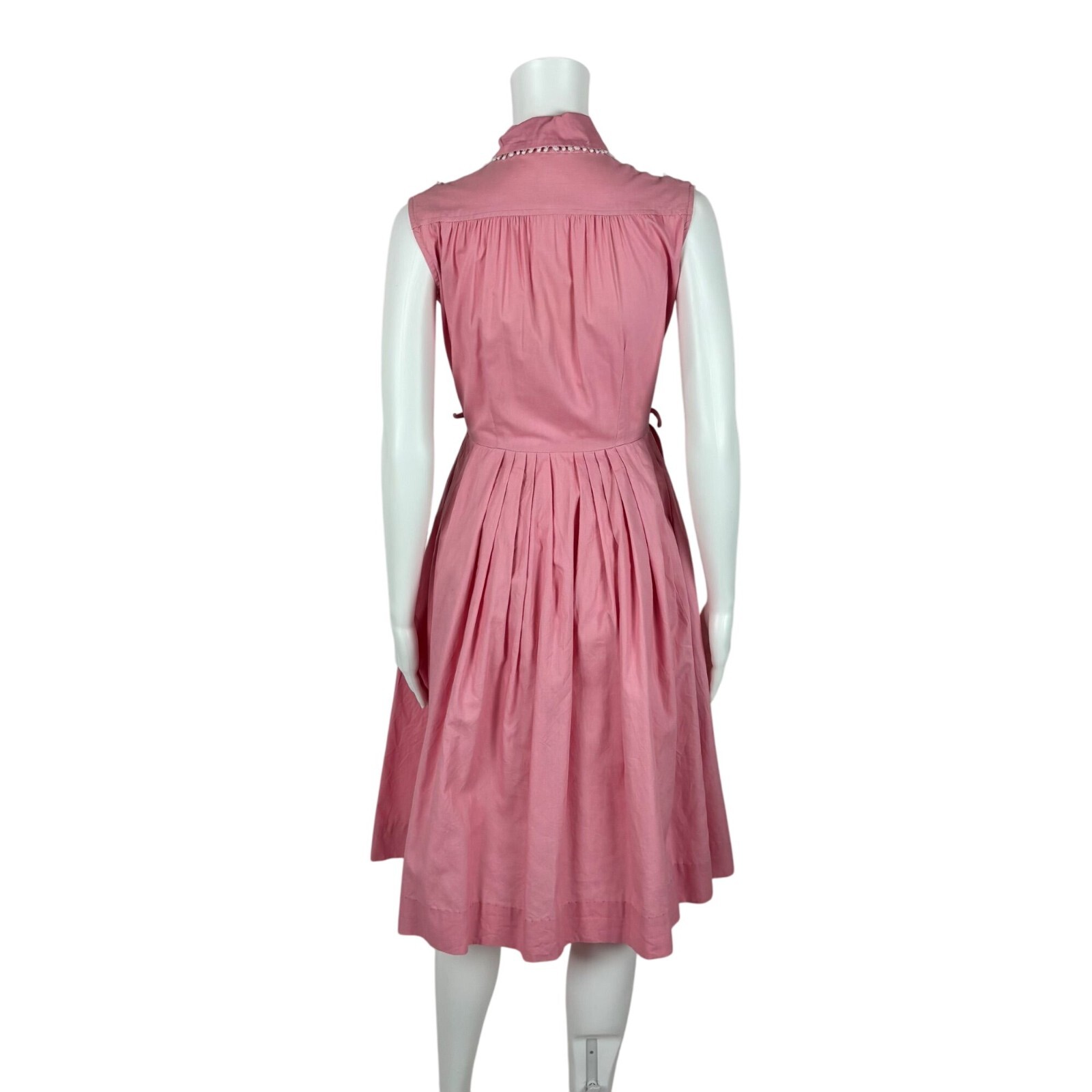 Vintage 50s Pink Shirtdress Women’s Size XXS Cotton Scallop Trim Fit & Flare
