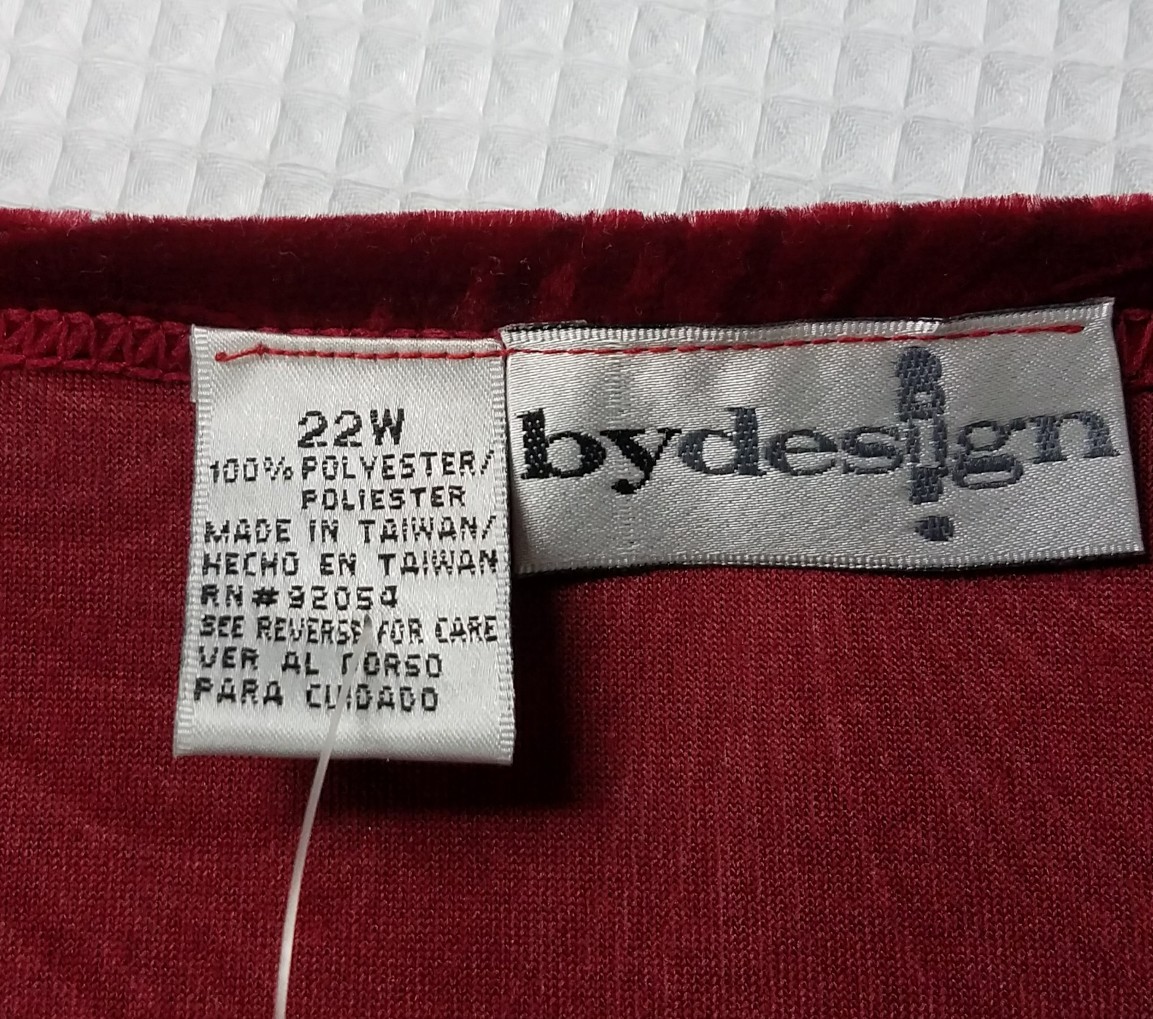 by design Woman Vintage Embossed Textured Velvet Top Burgandy Size 22W NEW