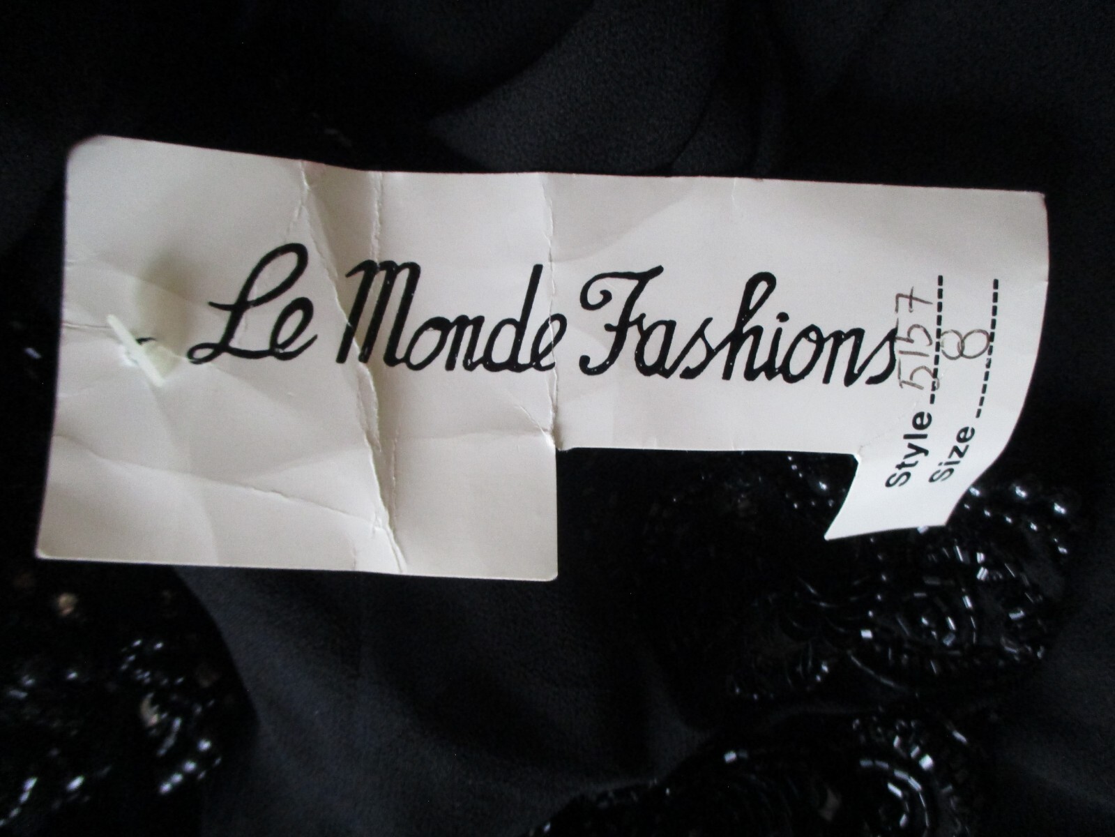 Le Monde Fashions Evening Gown Sz 8 (Vintage) Women Black Beaded Silk Dress NWT