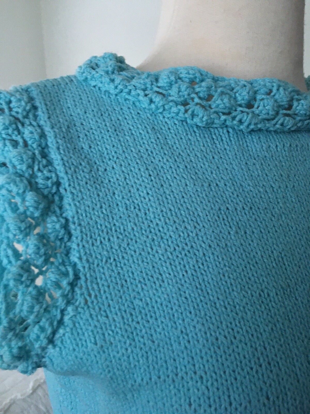 VTG 1960s Pastel AQUA Bubble HANDKNIT Dress Pin Up MOD Sleeveless
