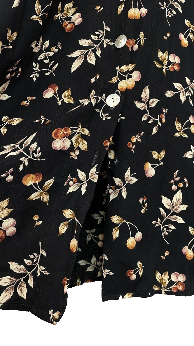 Vintage 1990s black cherry maxi dress S M jumper sleeveless rayon novelty print