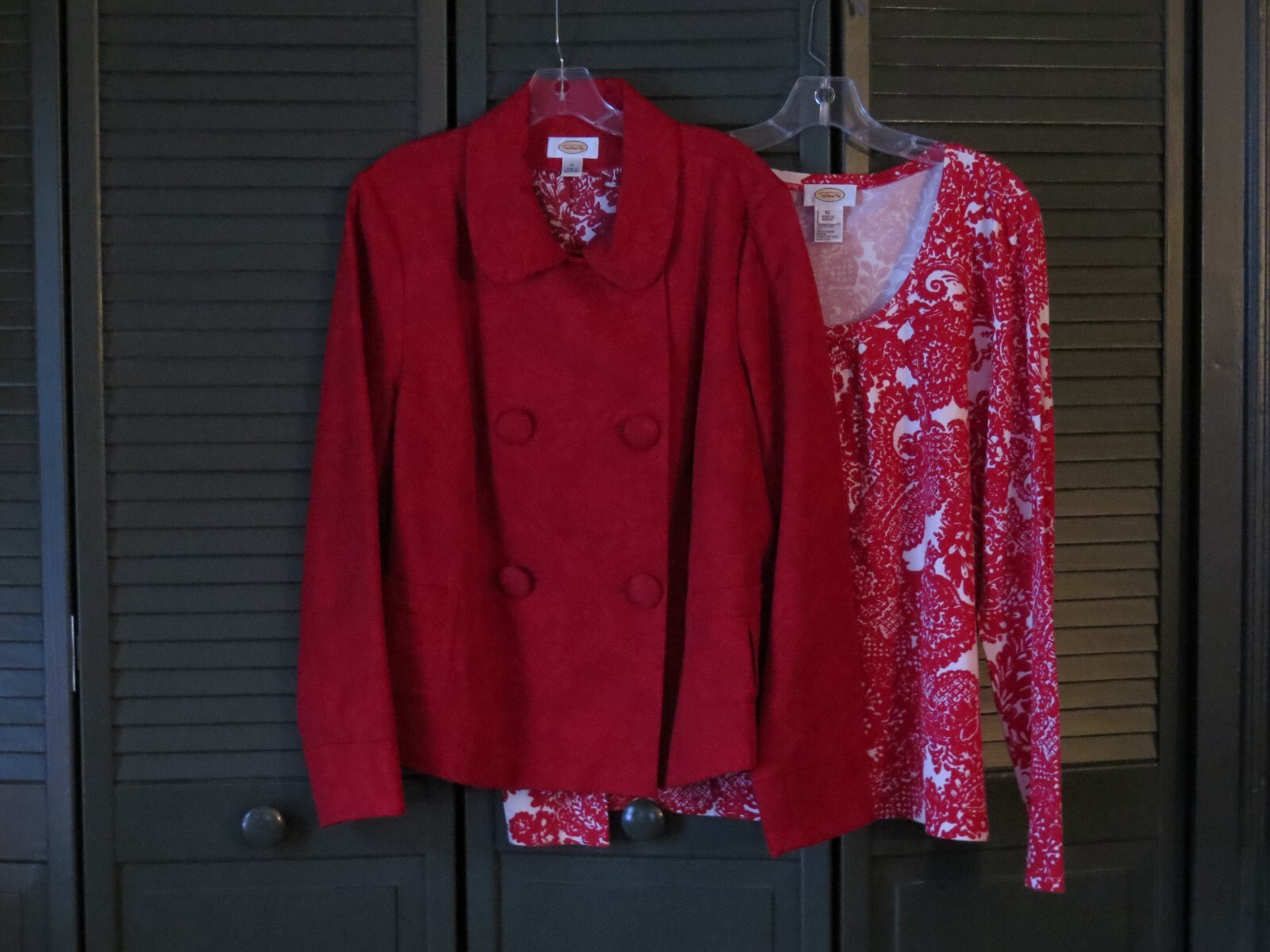 Vtg. 1990’s XL 2 pc. Women’s Talbots Red Brocade Dbl Breasted Jacket and Top
