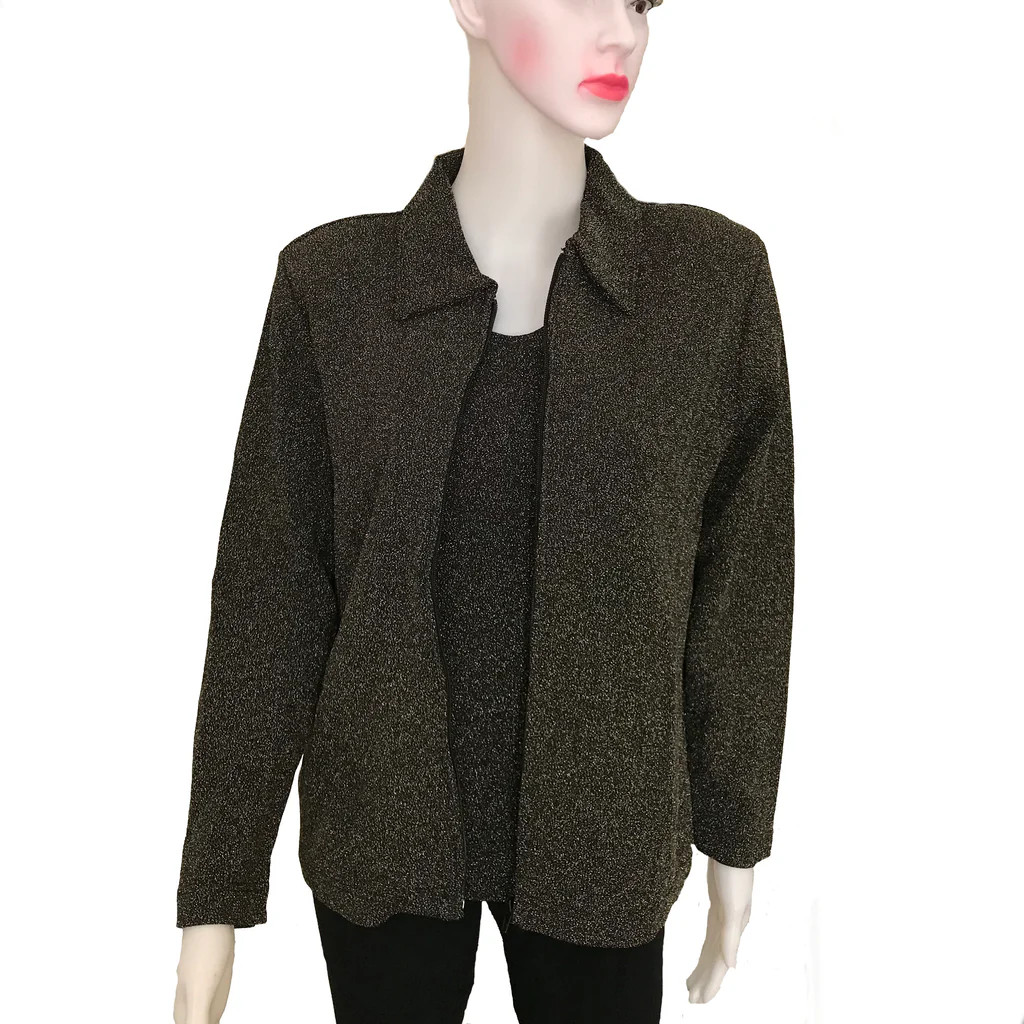 Vintage 80s Metallic Gold Twinset Cardigan Shell 2 Pc Women’s M