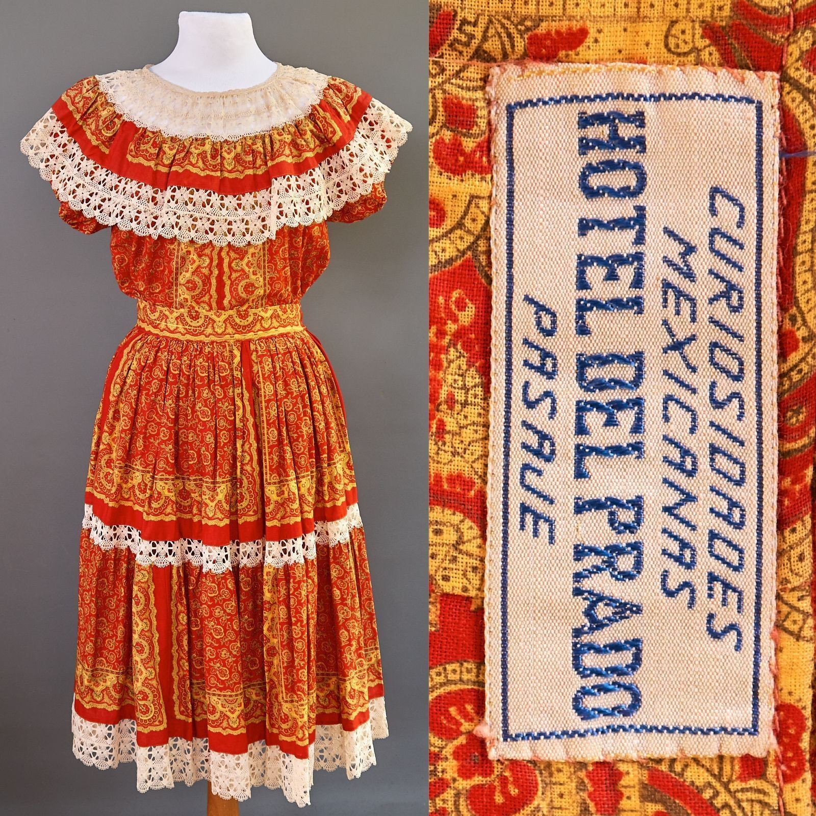 VTG 40 50s Hotel Del Prado Magnificent Mexican Peasant Patio Set Top Skirt NOS S