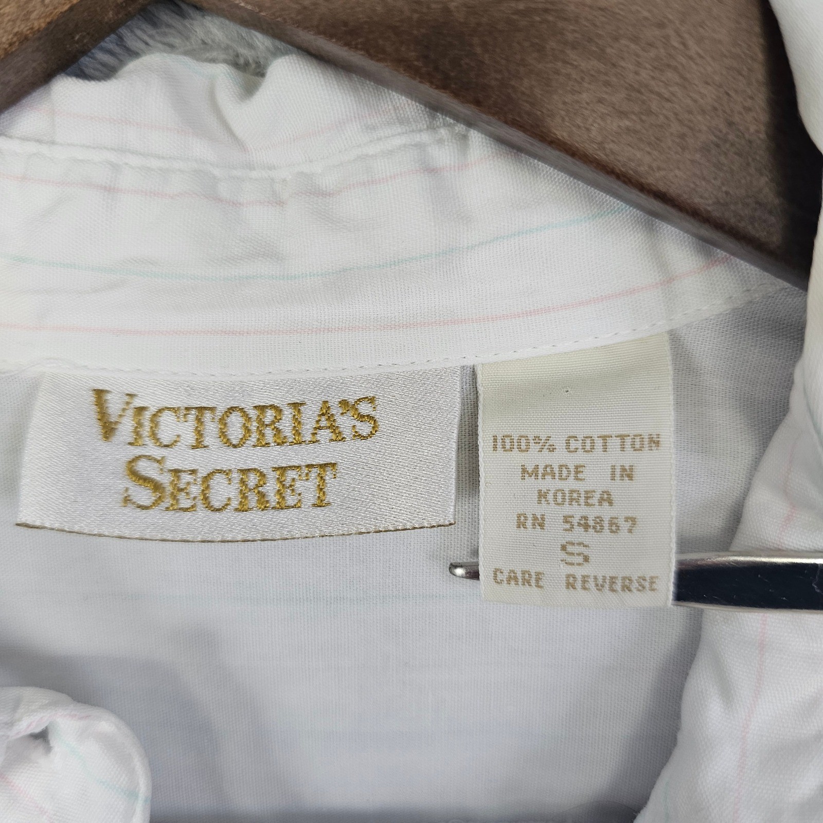VTG. Victorias Secret Gold Label White Pinstripe Sleep Shirt Small Lightweight