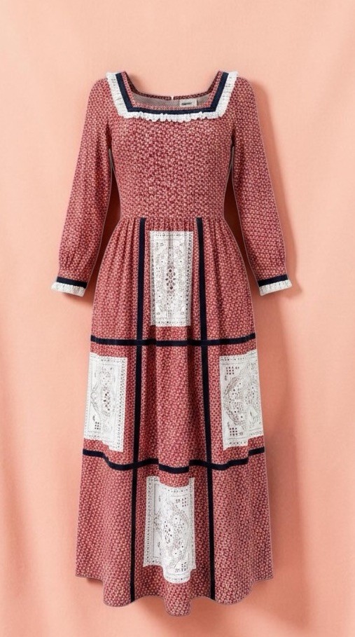 Vintage 70s prairie maxi floral lace Cottage Core Americana dress Union Made Sm
