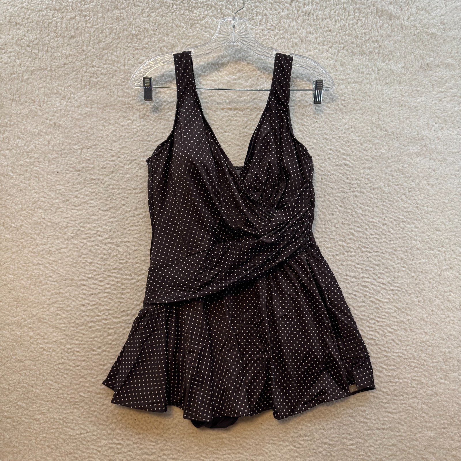 90s Y2K Vintage Swimsuit Dress 20 XL Brown Polka Dot One Piece Monokini