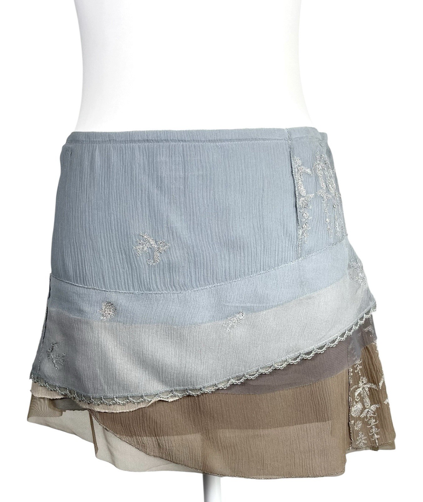 Hollister Y2K Blue Embroidered Layered Mini Skirt Fairy Boho Coquette Size 3