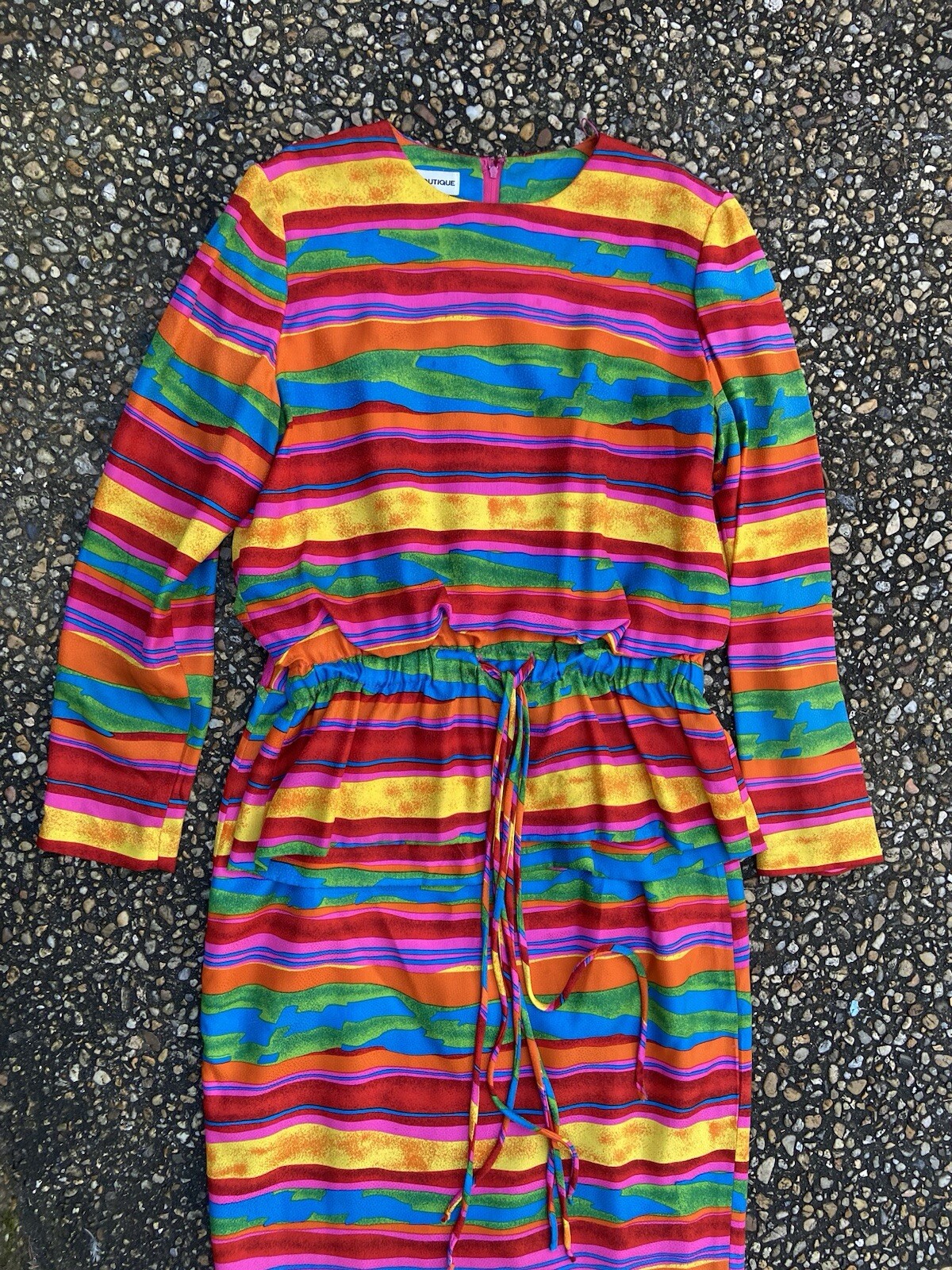 Vtg 1980s Nippon Over The Top Colorful Rainbow Peplum Silk 2 Piece Dress Suit 8