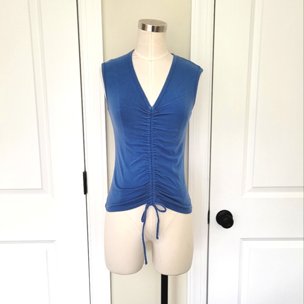 Vintage Weavers Girl Blue Cinched Front V-Neck Tank Top Sz M Colorful Sexy Y2K