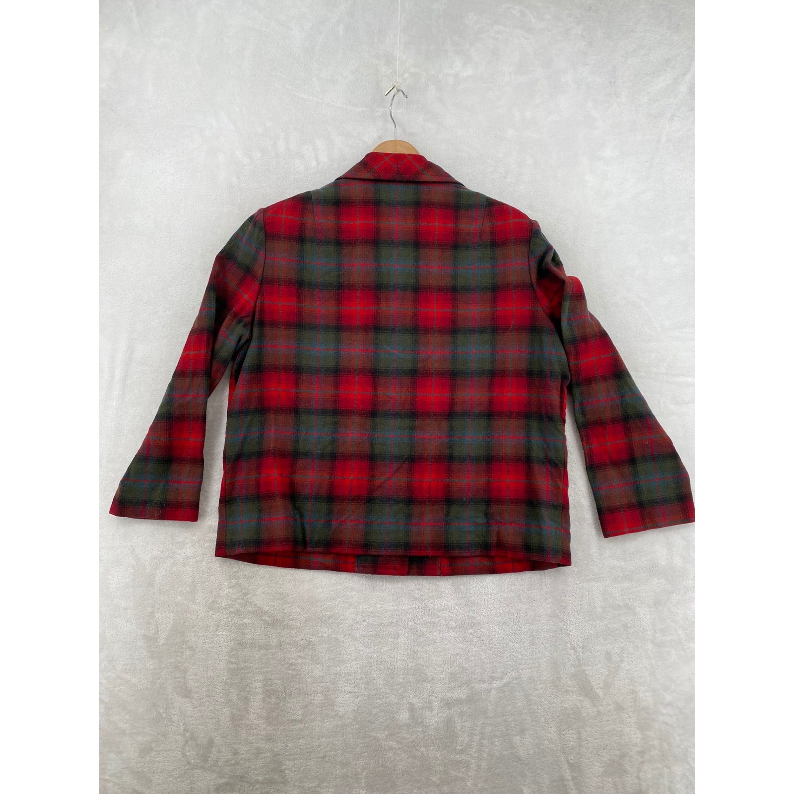 Pendleton Plaid Wool Jacket Size 18 Red Green 1960s Vintage Blazer Gold Buttons