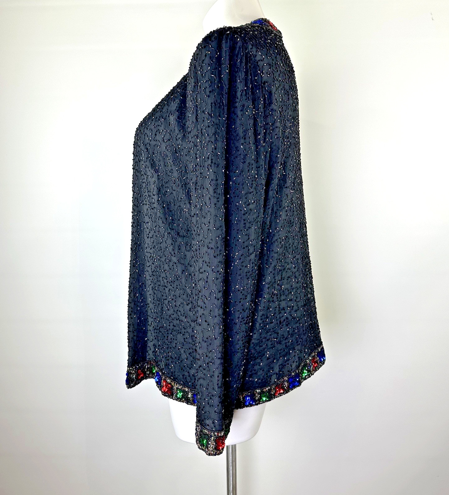 Laurence Kazar Vintage Beaded Silk Jacket Black Multi Color Sequin Womens 1X