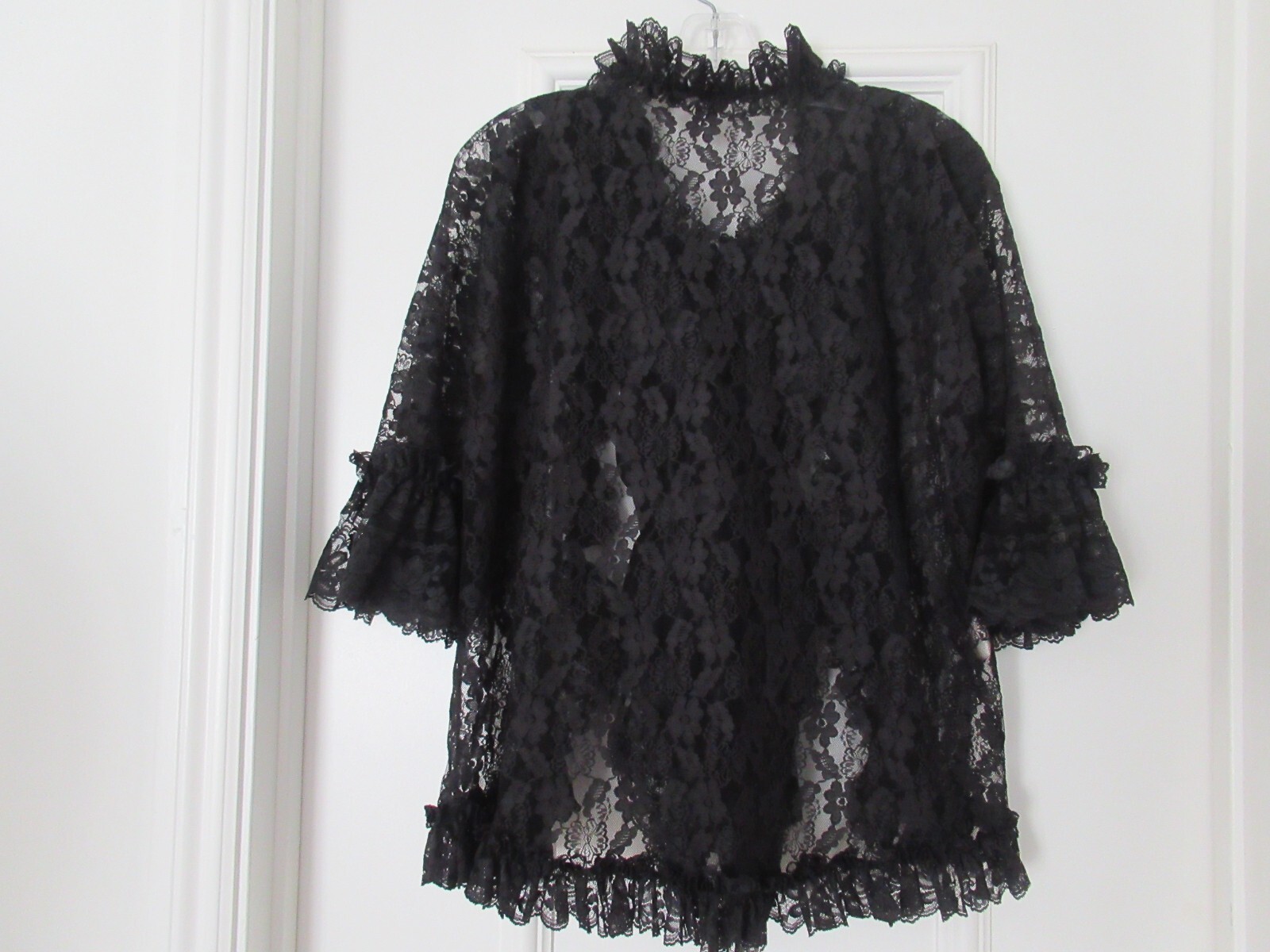 DELORES Poirette ILGWU Black Silky Lace Teddy Romper Bodysuit Cover-up Small NEW