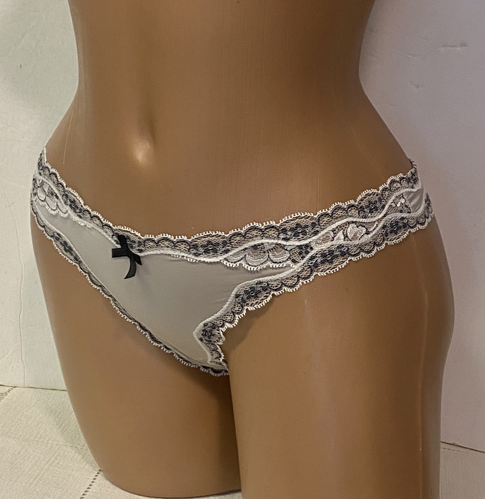 VINTAGE VICTORIAS SECRET TANGA THONG 2013 Gray PANTY Nylon Spandex Mesh Sissy 2C