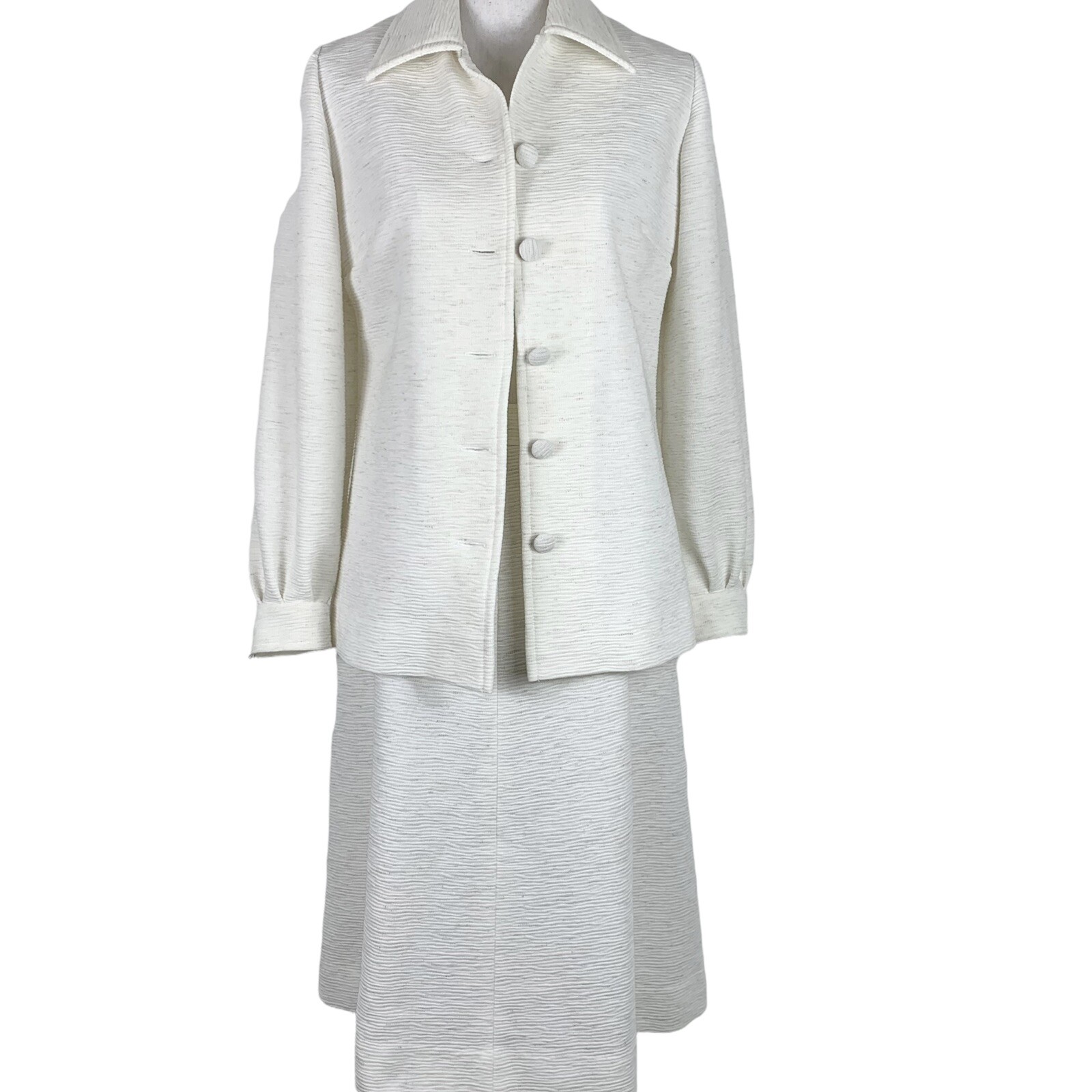 Vintage Skirt Suit Set Size Small Jacket Button Up A Line Skirt White Cream