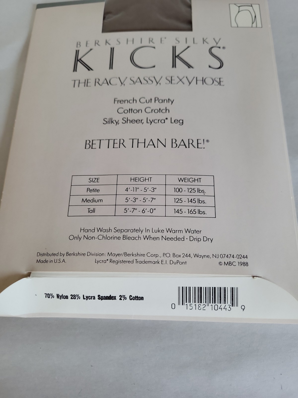 Berkshire Silky Kicks French Cut Panty Pale Taupe Pantyhose Vintage PETITE