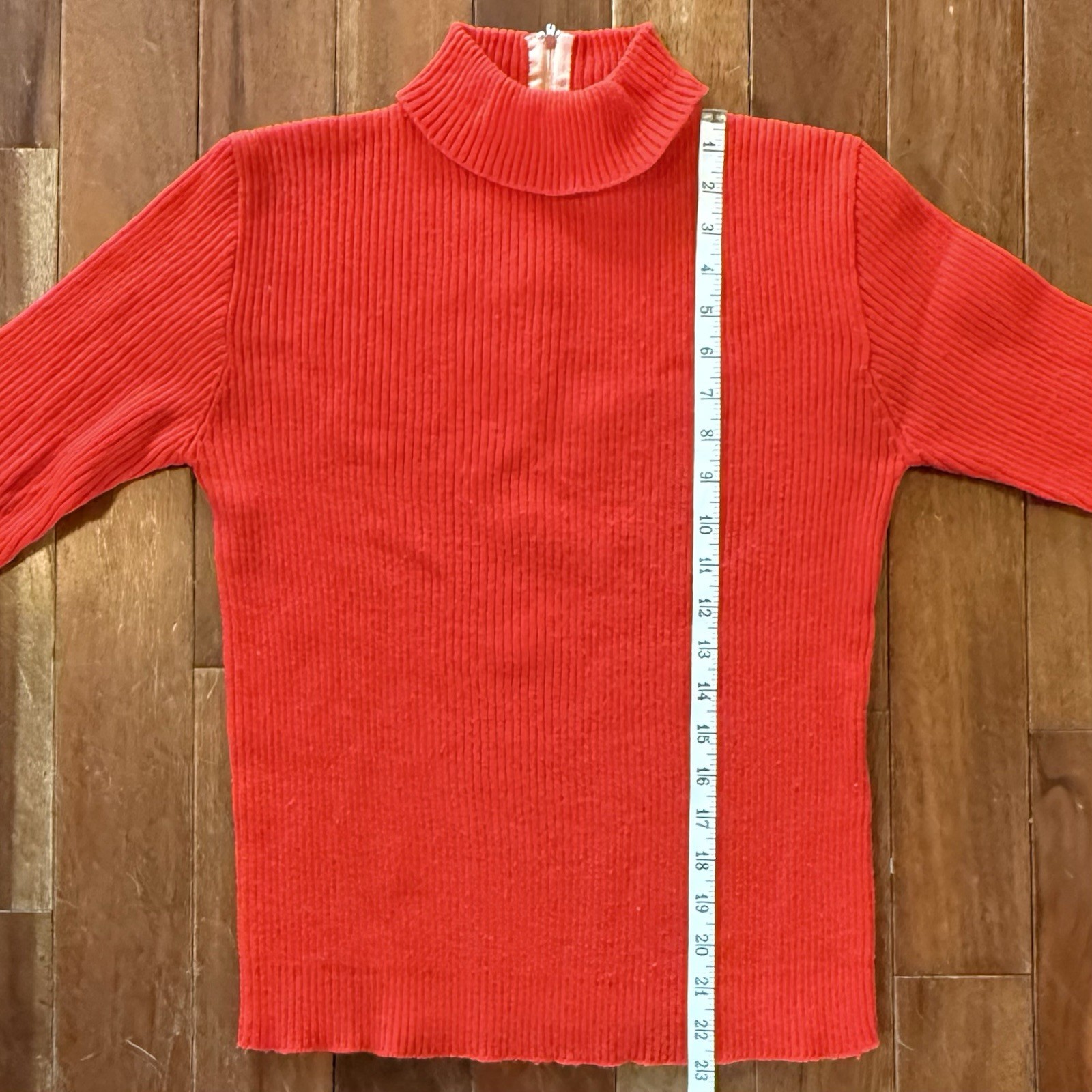 VTG 60s Burnt Orange Ribbed Velma Mock Turtleneck Sweater Back Zip Women Sz L