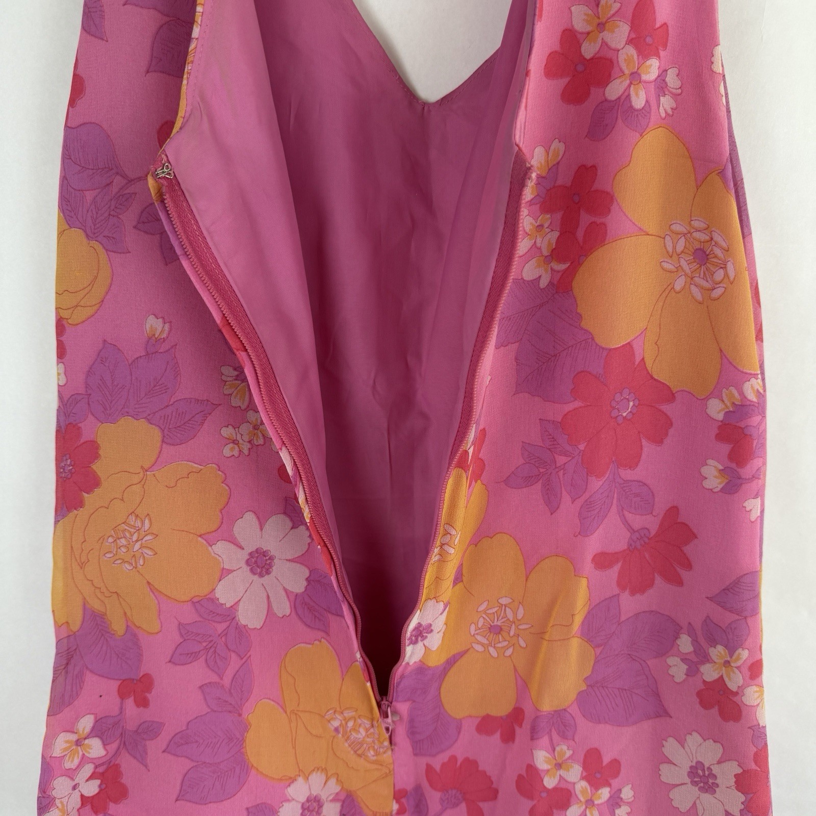 Vtg 60s Floral Dress Sue Gail Sleeveless Mod Psychedelic Pink Hippie Bright
