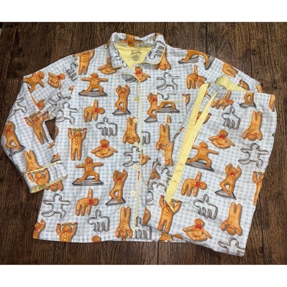 Vintage Y2K Nick & Nora gingerbread men 100% cotton pajama set M