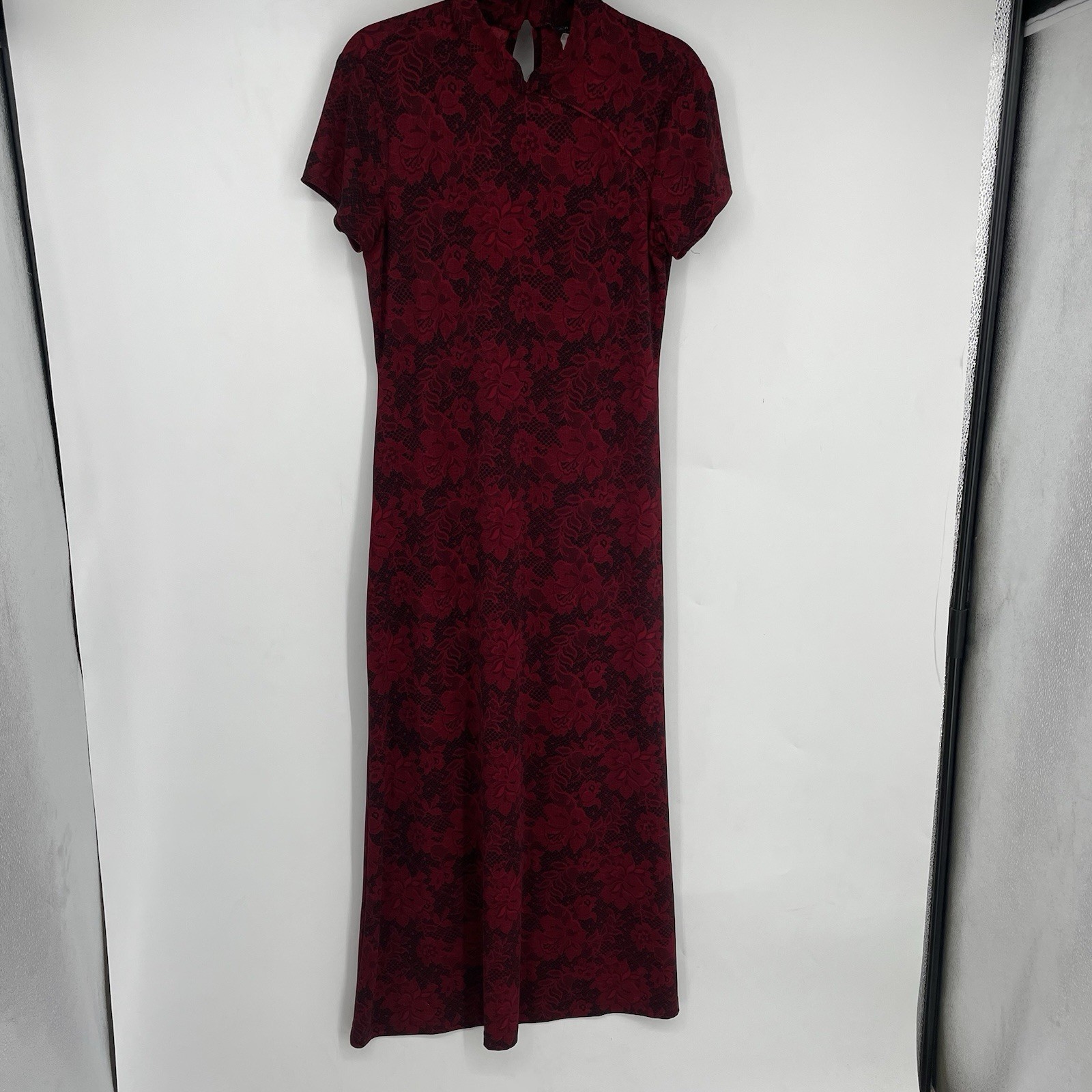 Vintage 90 Dark Romantic Red Black Floral Japanese Chinese Maxi Dress Whimsigoth
