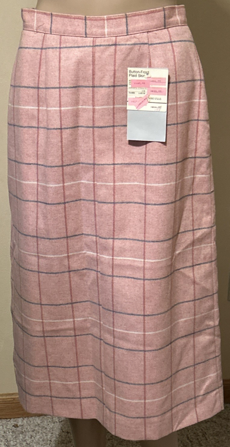 VINTAGE The Wyndham Collection Pink Plaid Wool Midi Skirt – Size 10 – NWT ~JJC4