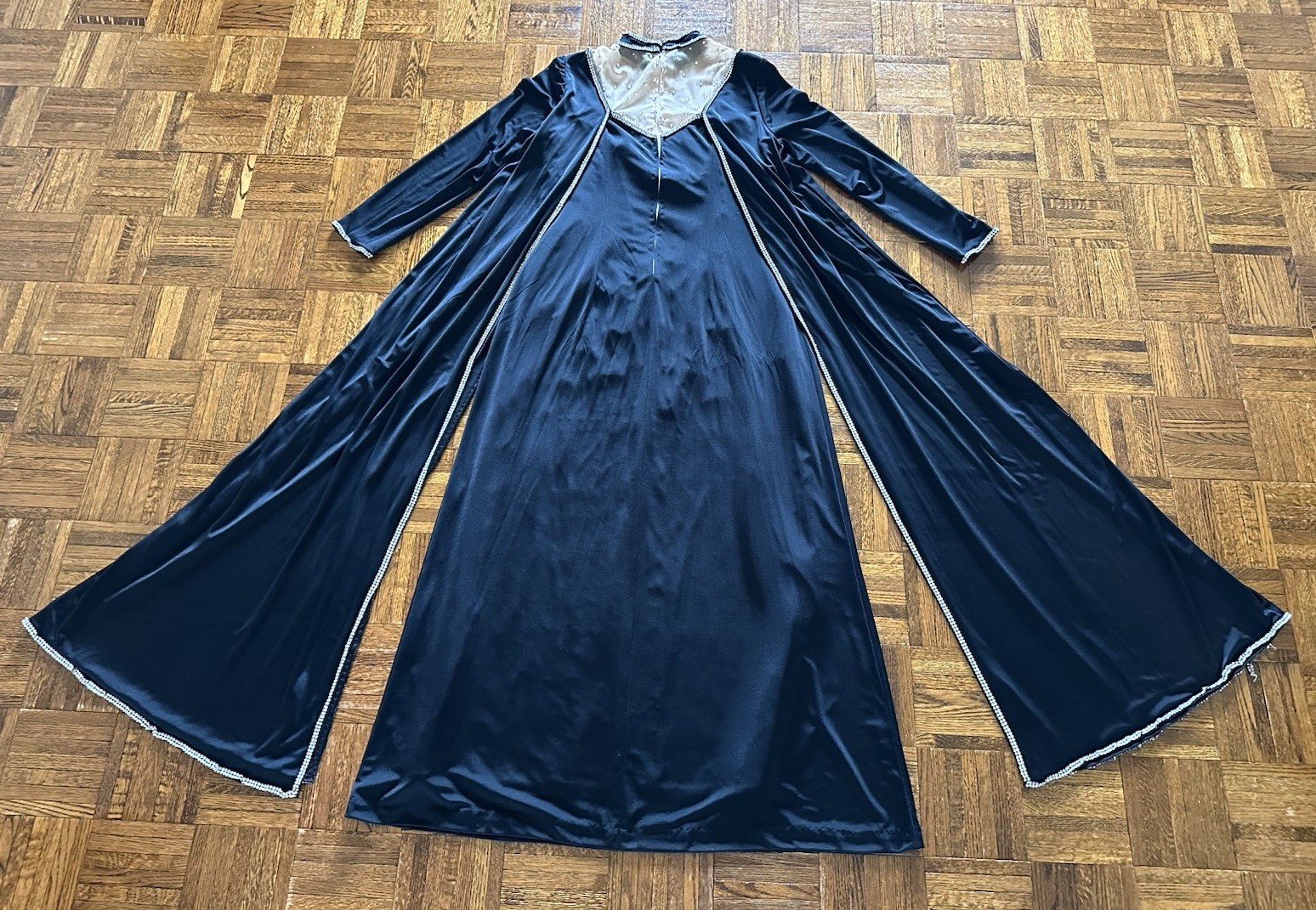 1970s Custom Opera Stage Recital Gown Costume Shoulder Cape Rhinestone Dress VTG
