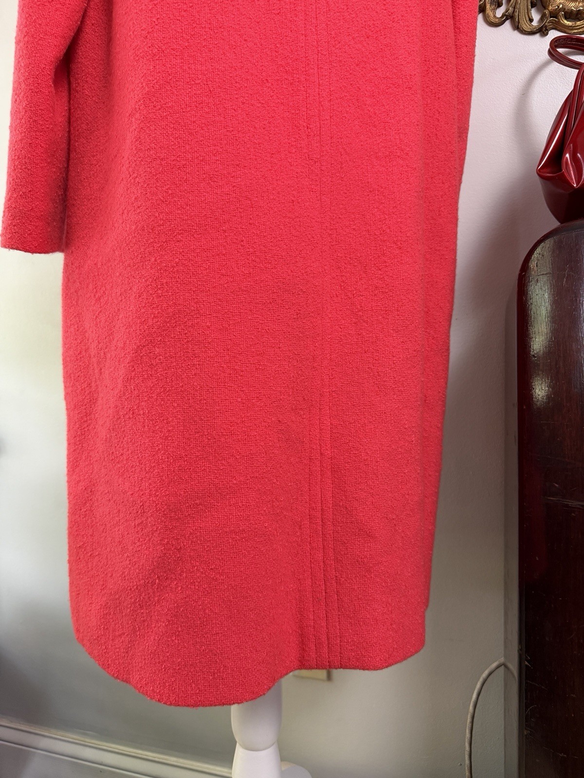 Vtg 1960s Bromleigh New York Wool Red Trench Coat Mod Mid Century Overcoat Flap