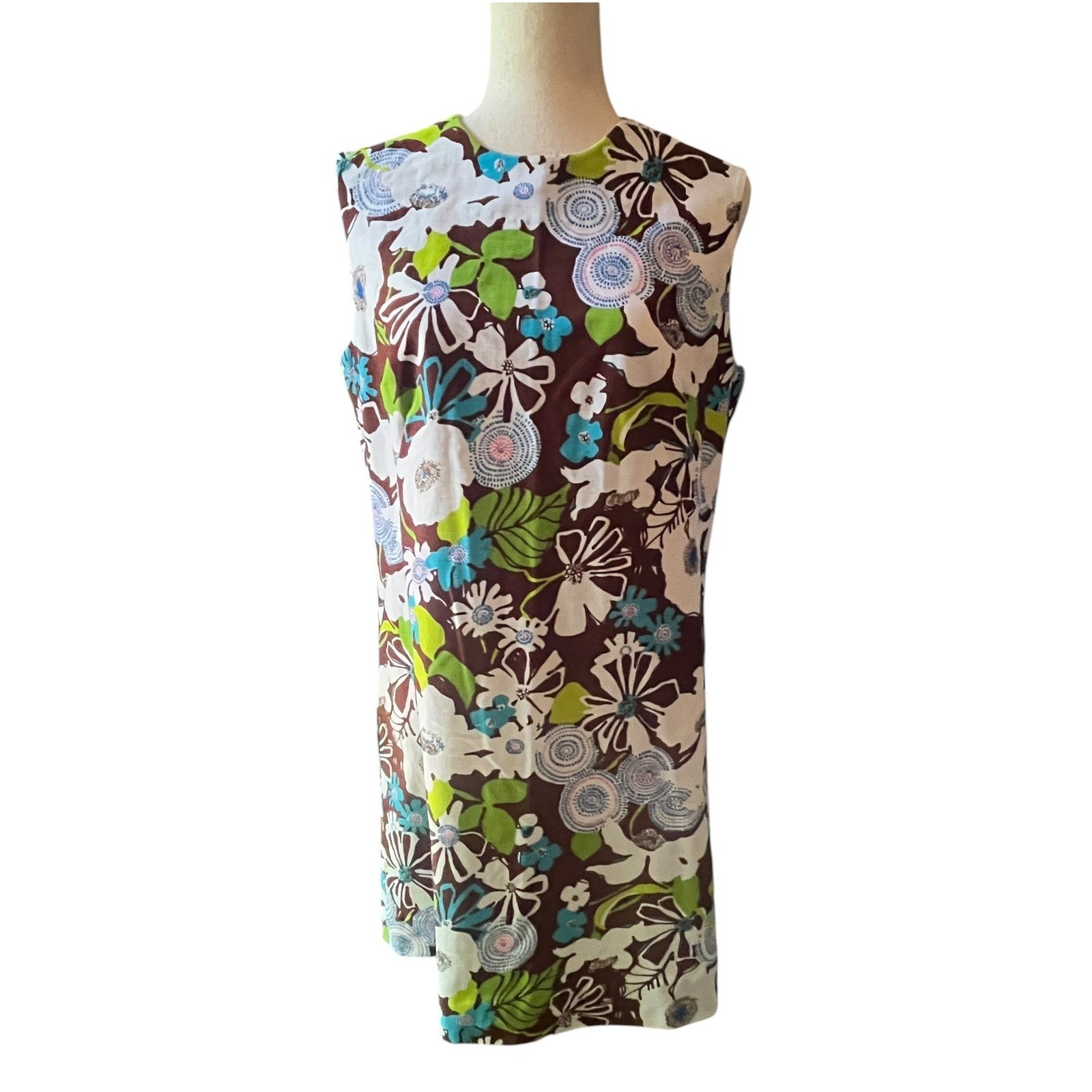 VTG Floral Shift Dress M 60s 70s Mod Retro MCM Psychedelic Handmade Go-Go