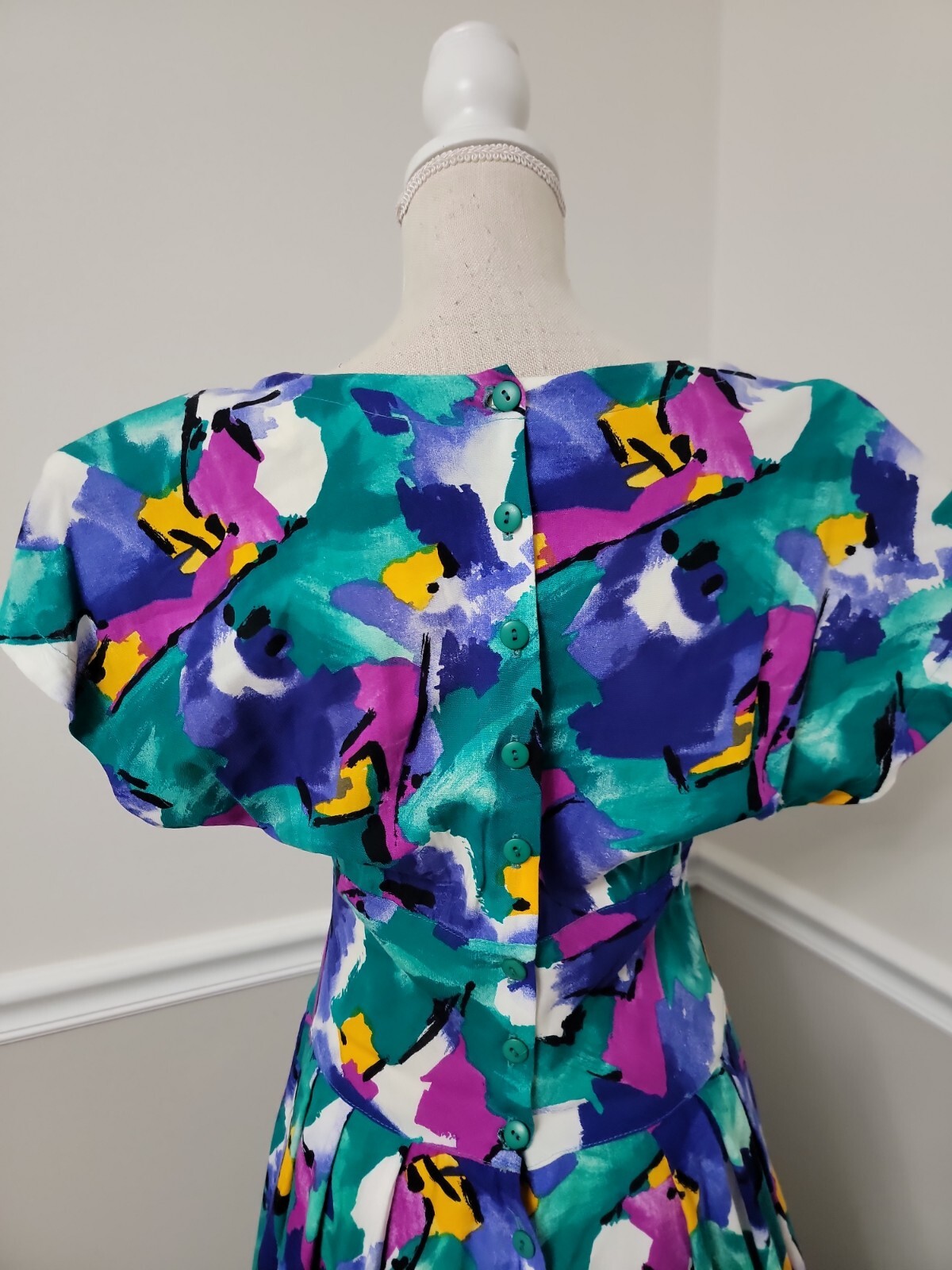 VTG’80s R.E.O Abstract Pattern Tea Garden Dress / Puff Shoulder Rockabilly