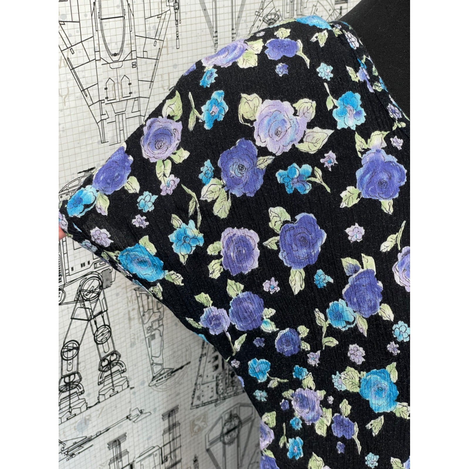 Petite Jazz Floral Maxi Dress 8 Black Purple Blue Vintage 90s Grunge Cottagecore