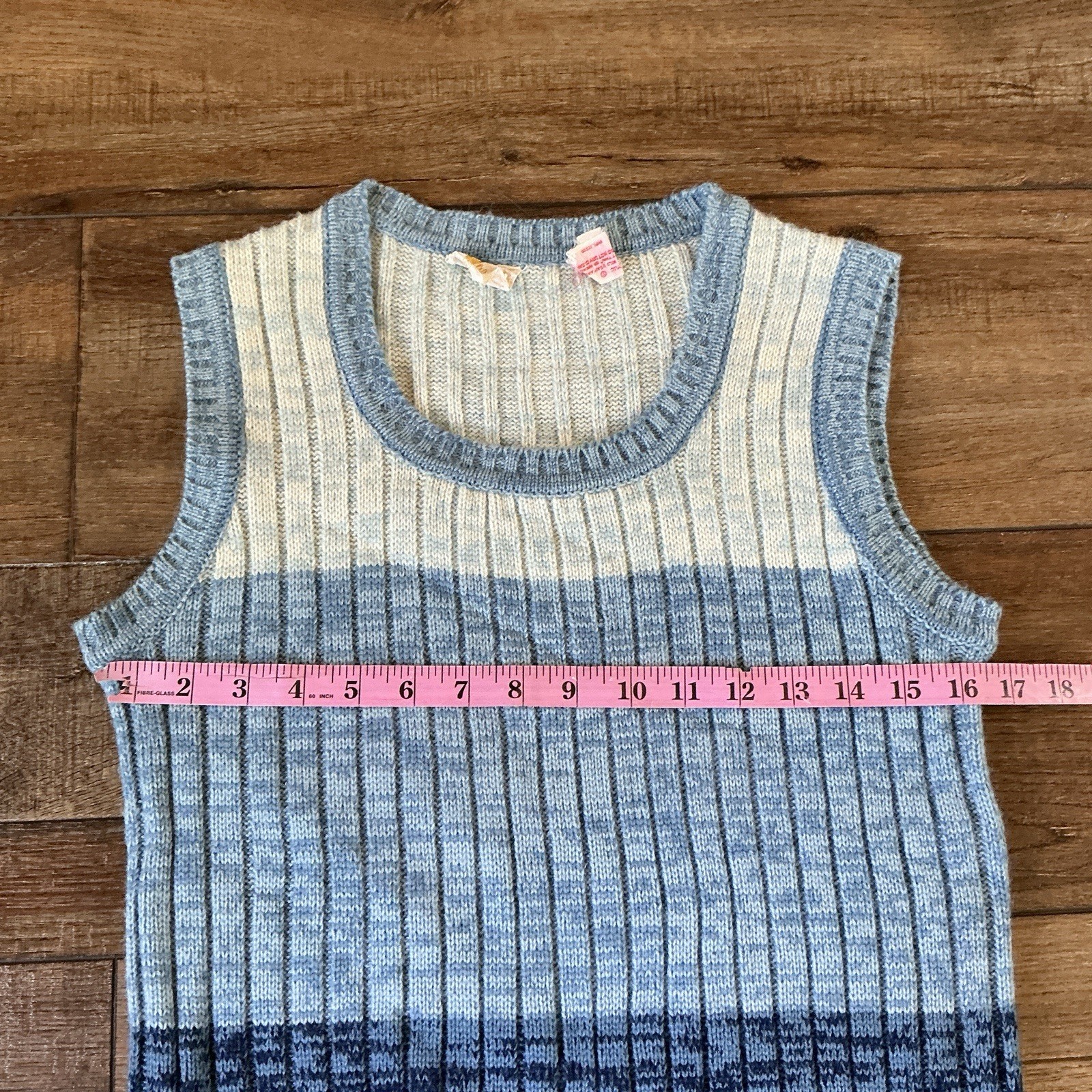 70s VTG Tami Blue Color Block Sweater Vest Knit Sleeveless Size M Taiwan #35E4
