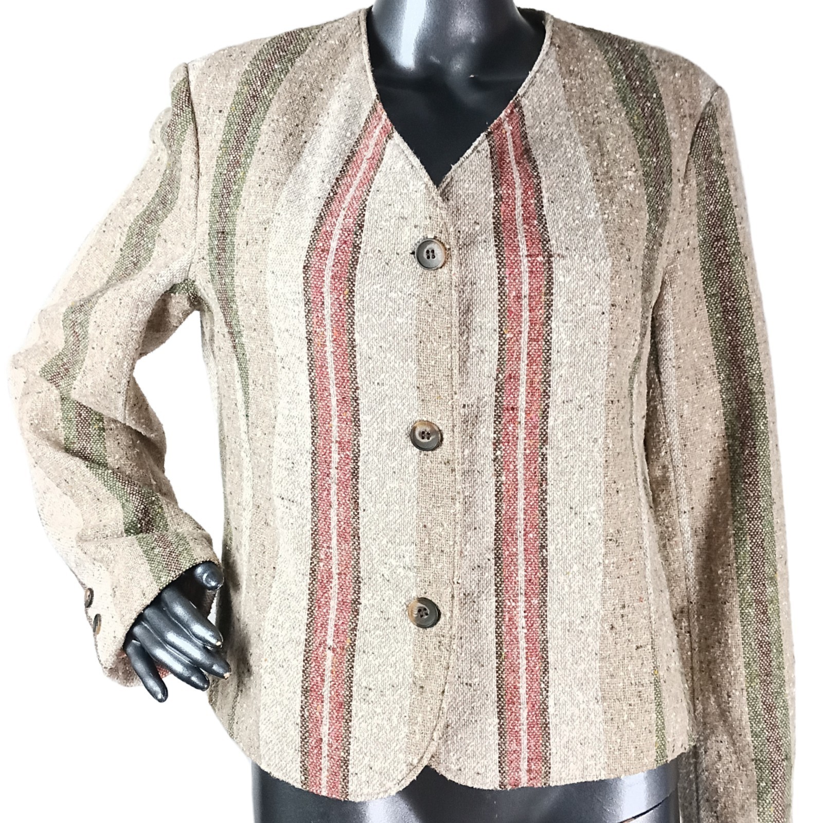 VTG Legend’s Vertical Striped Wool Collarless Blazer Jacket Women’s Size 18 Reg