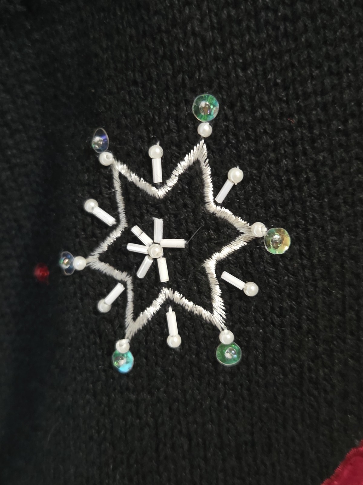 Vtg Tiara Int’l Christmas Zip Cardigan Sweater M Cardinal Snowflake Sequin Beads