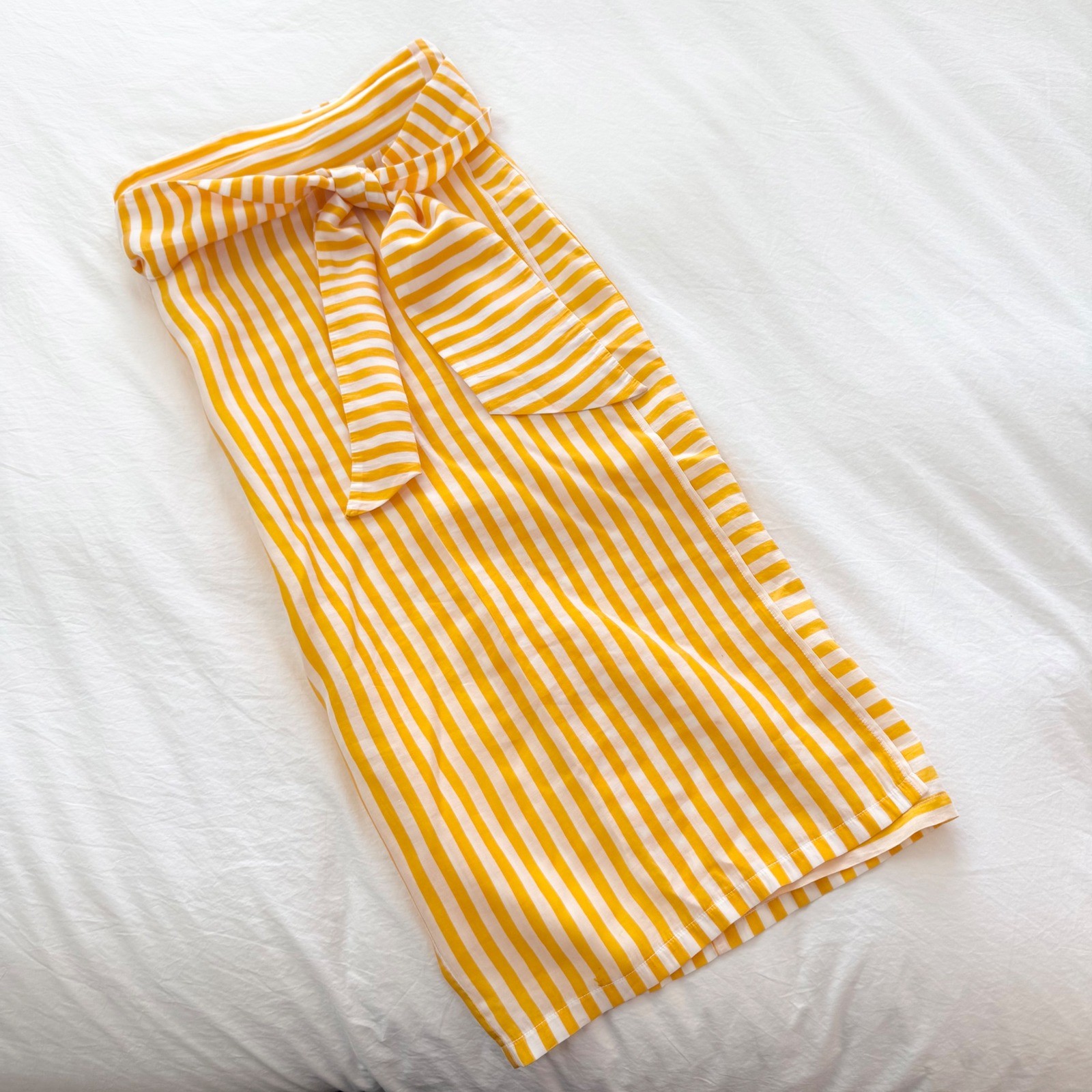 Summersalt Yellow White Striped Wrap Midi Skirt Swim Cover Up XS/S/M