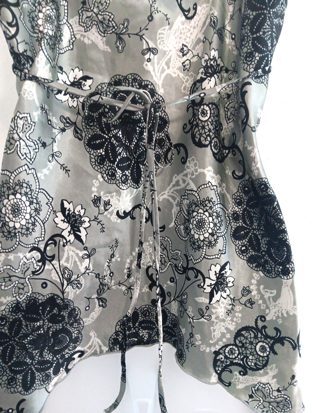 Y2K Babydoll Top Medium Gray Romantic Floral Satin Boho Fairy Grunge Whimsigoth
