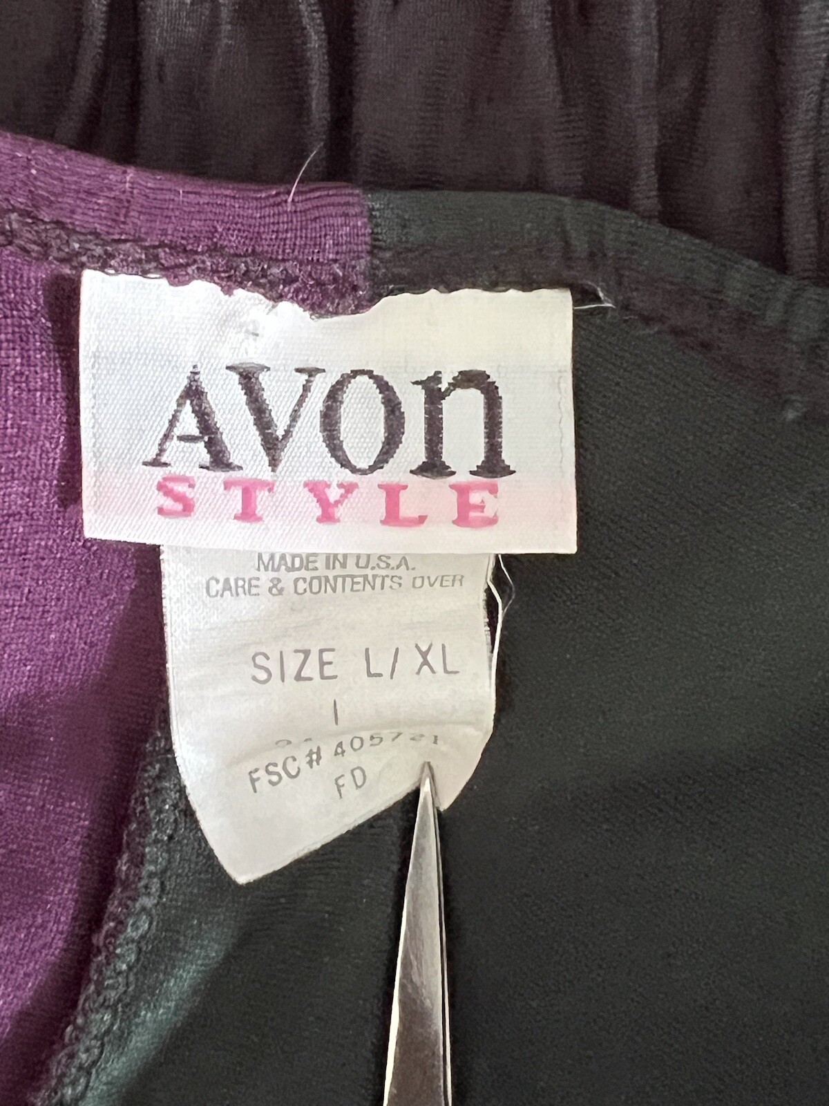 Avon Vintage Festive Caftan Women Size L/XL Black Purple Green And Gold Crinkle