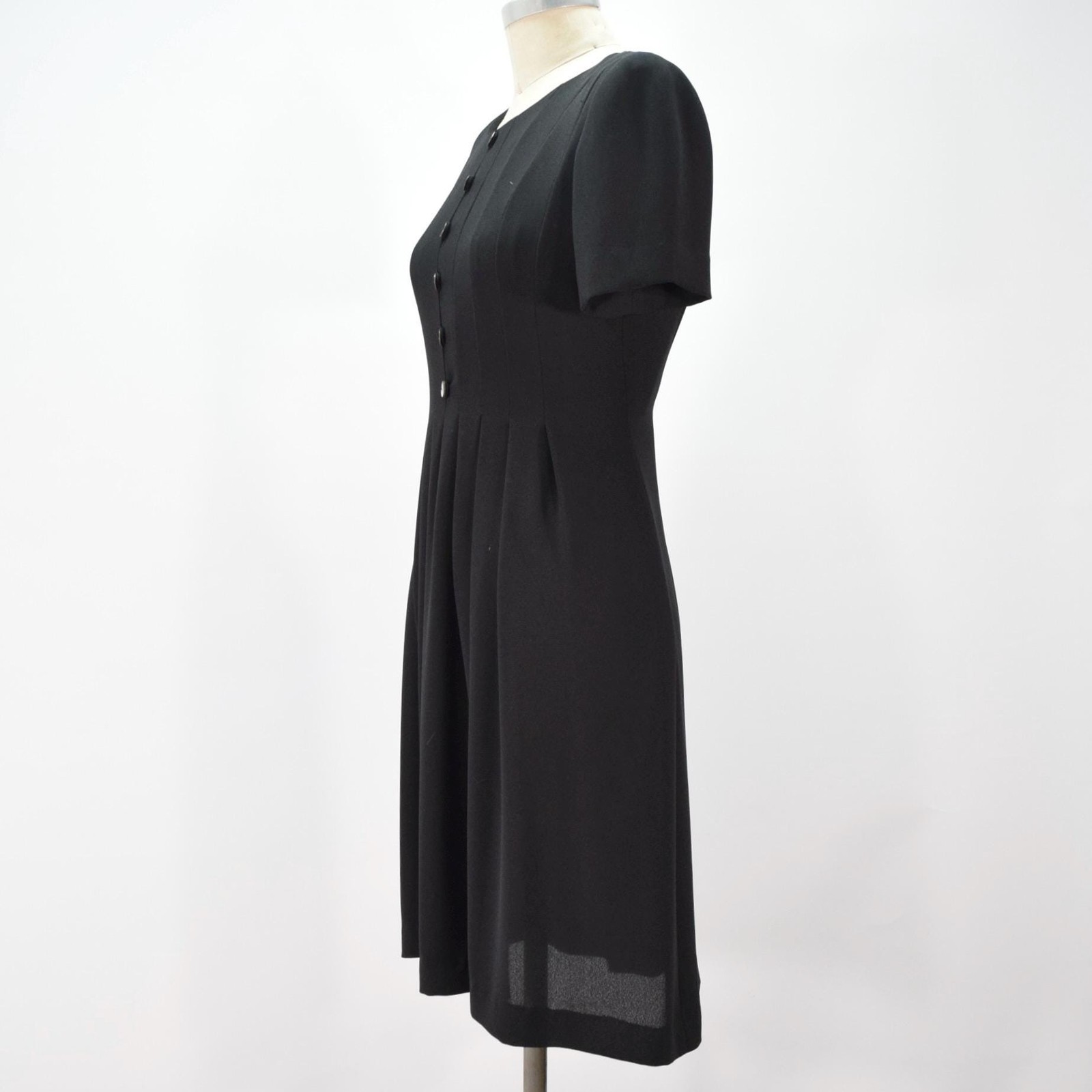 Vintage 90s Black Mini Dress 6 Button-Up Short Sleeve Fit & Flare Shirtdress