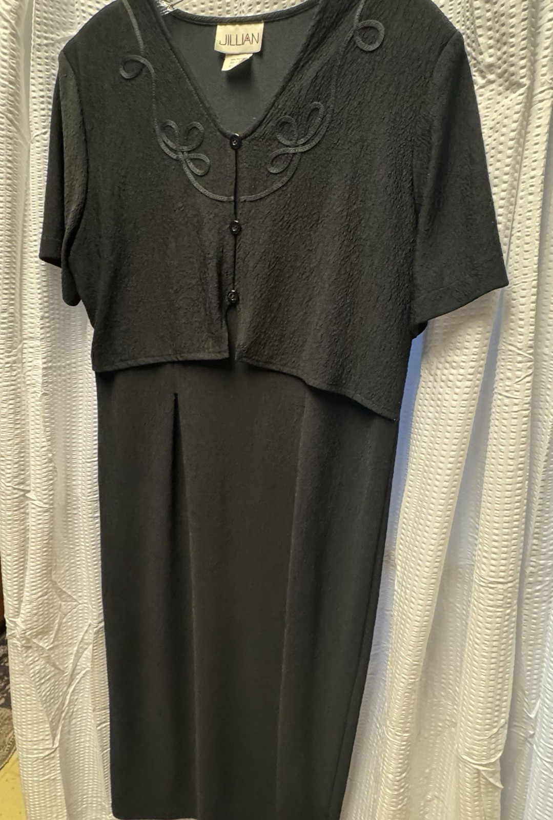 Vintage 90s Y2K Jillian Black Button Front Bodice Dress Sz14 USA Made Embroidery