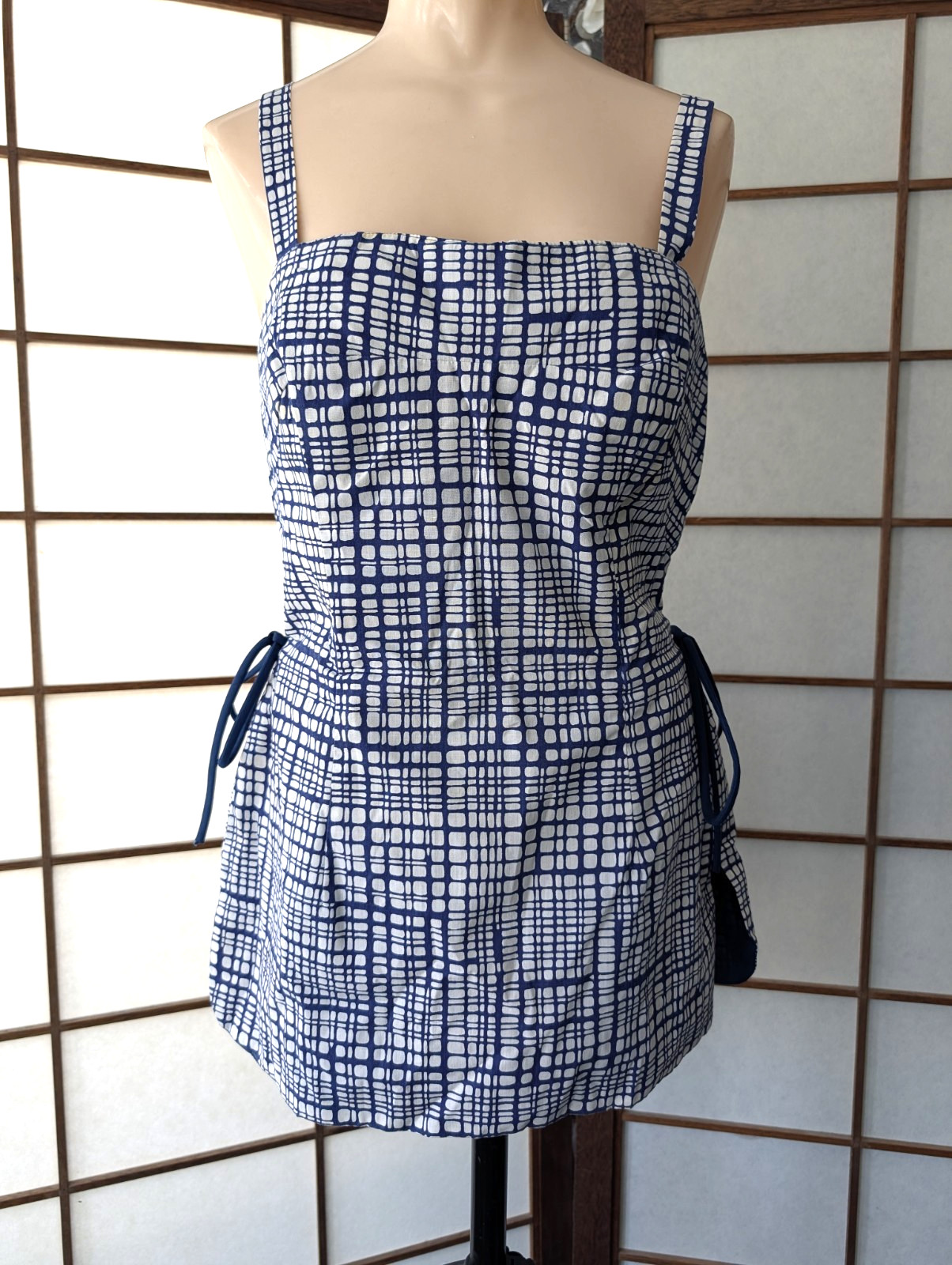 Gabor NY 1960s Vintage Blue White Plaid Swimsuit Playsuit Cotton Metal Zipper M