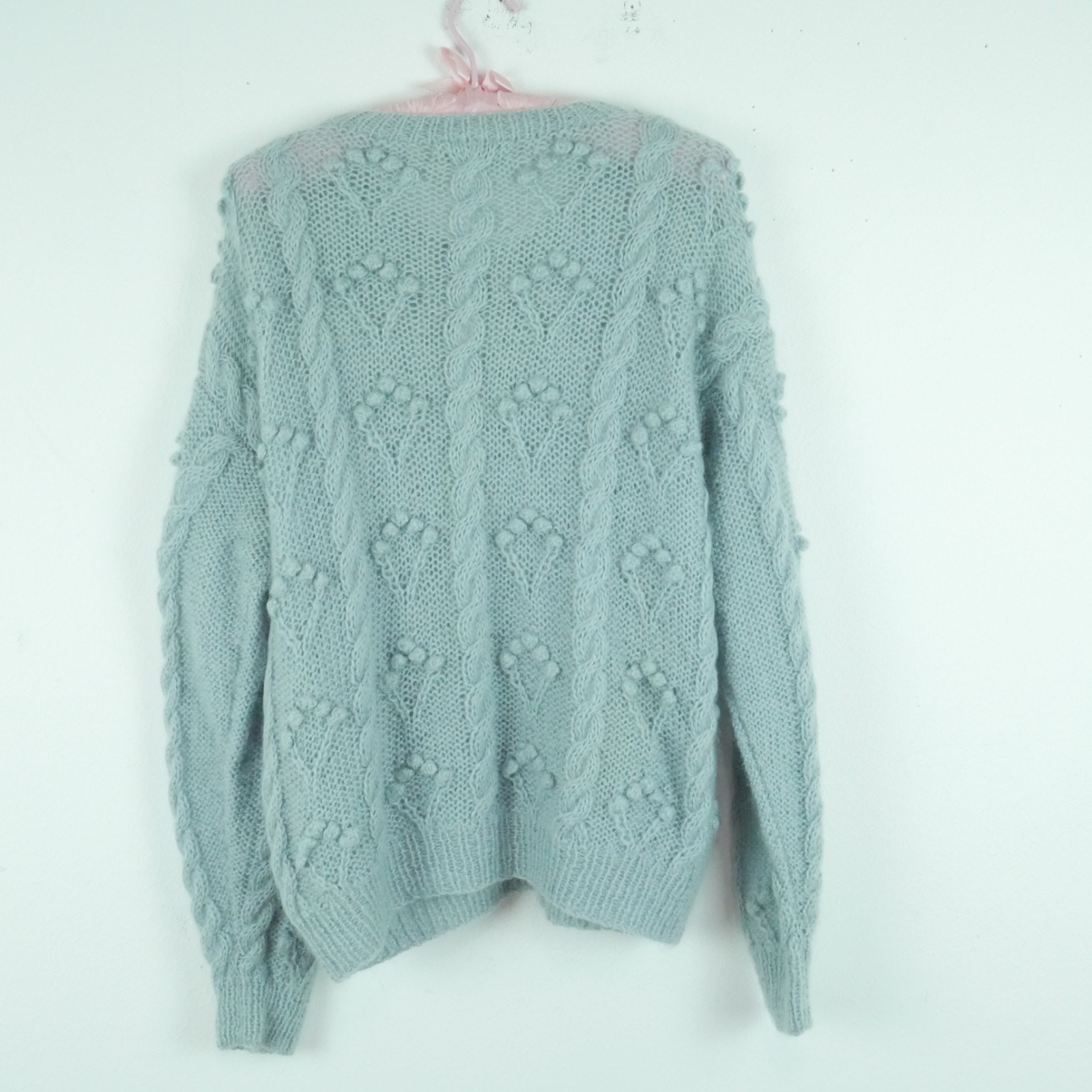 Vintage M Cardigan Mohair Blend Bobble Cottagecore 90s Pastel Blue Oversized