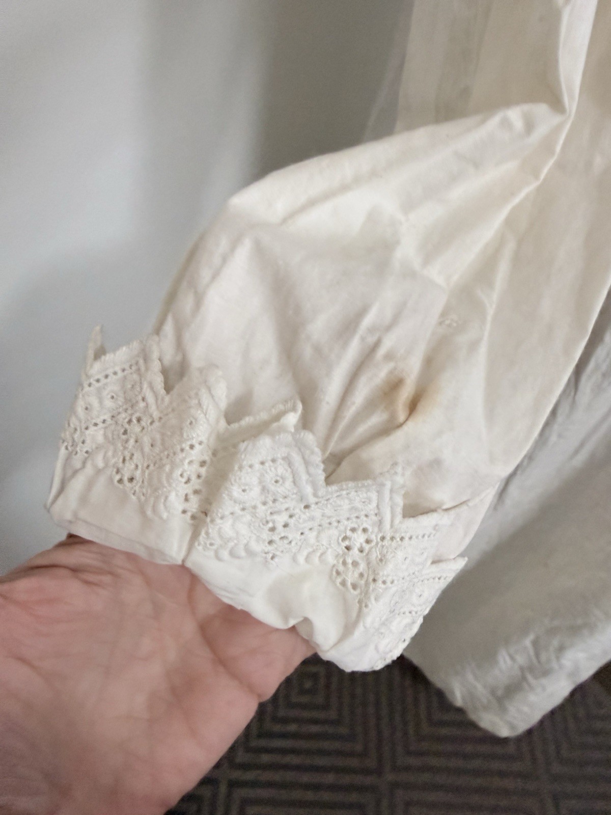 Victorian Antique Nightgown Sleep Dress M/L Heavy White Cotton Lace Pin Tucks