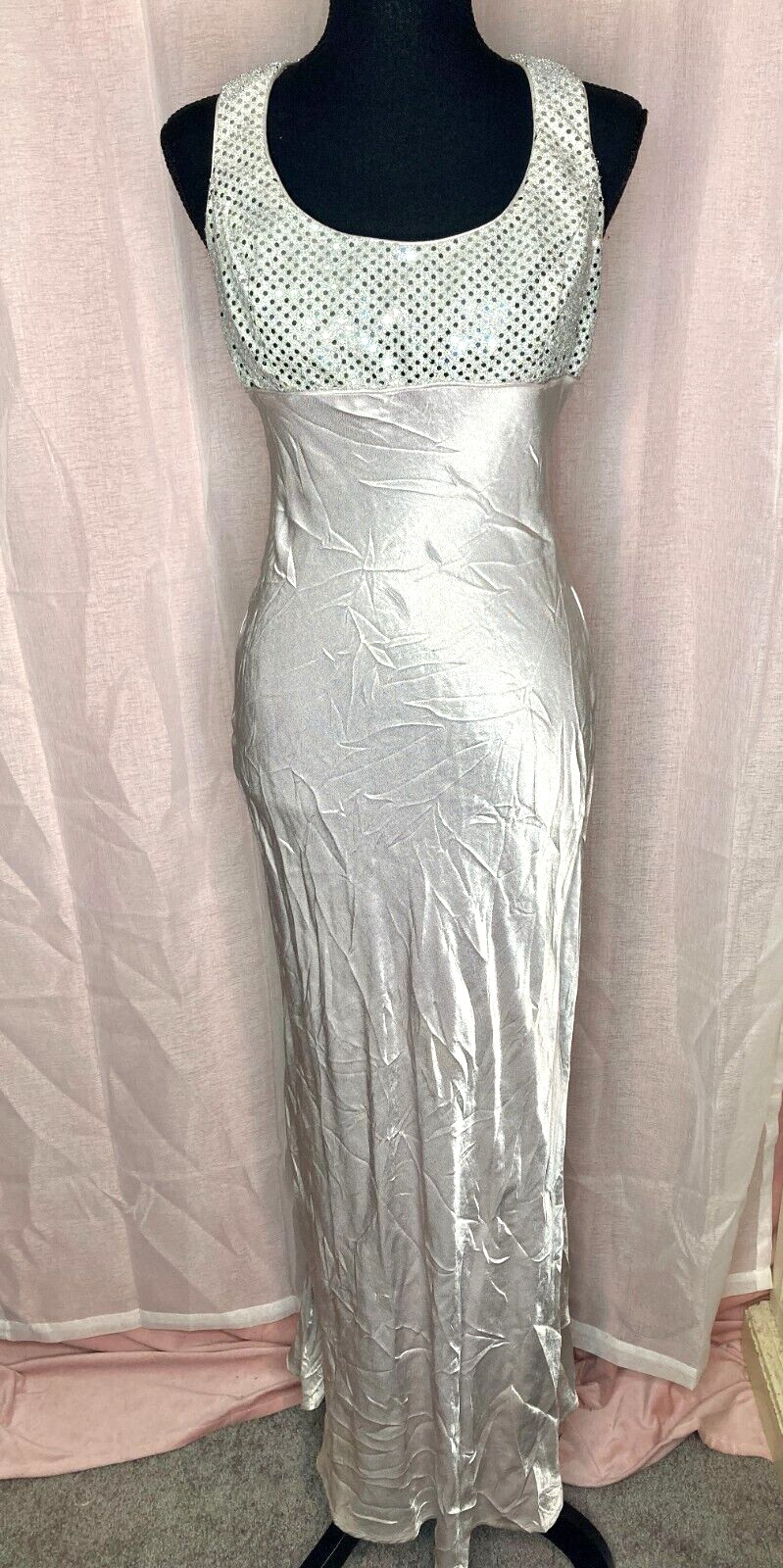 vintage Blondie & Me Evening 90s sleeveless silver sequin halter neck maxi gown