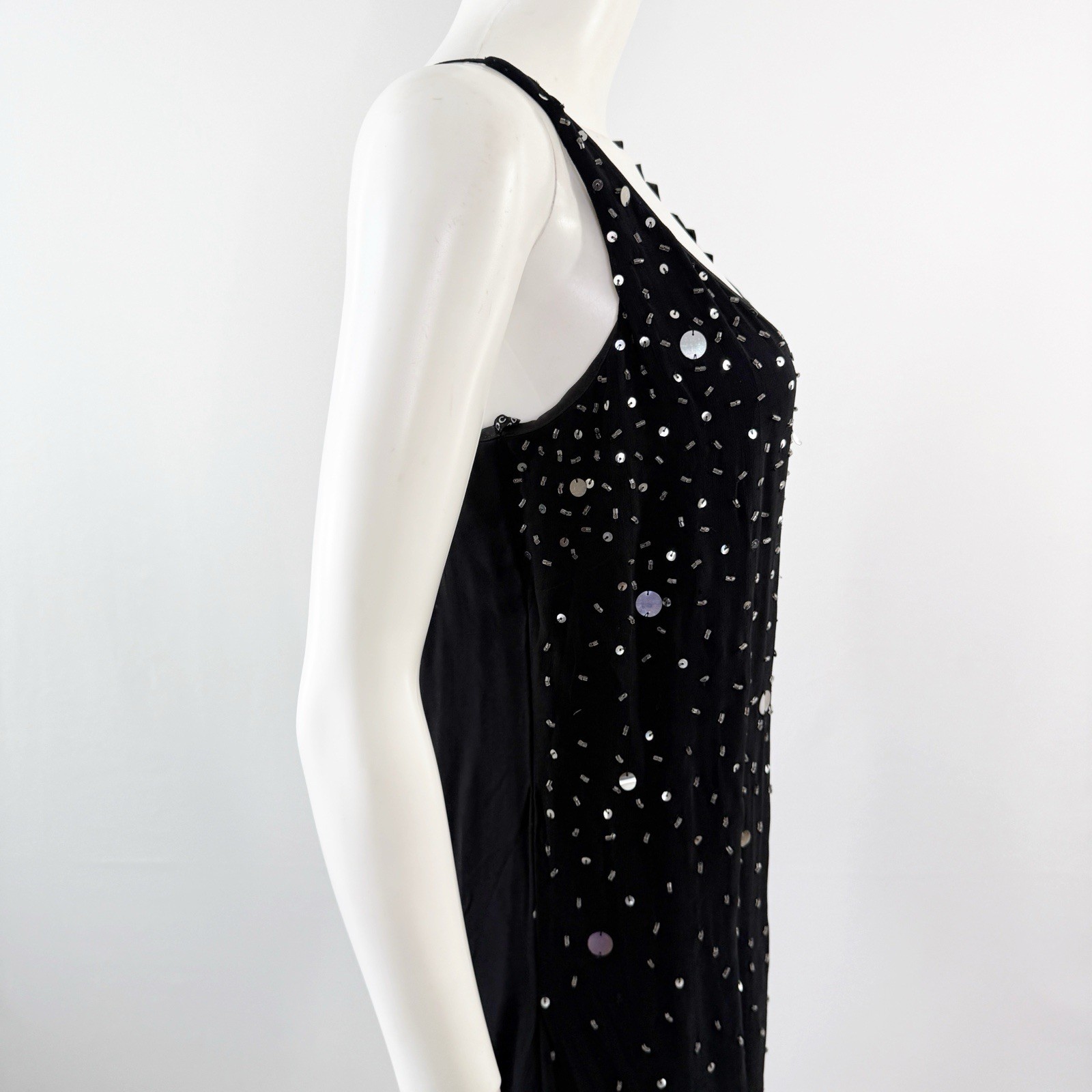 Vintage CDC Black Beaded Midi Dress Size 10 Sleeveless Cocktail Y2K